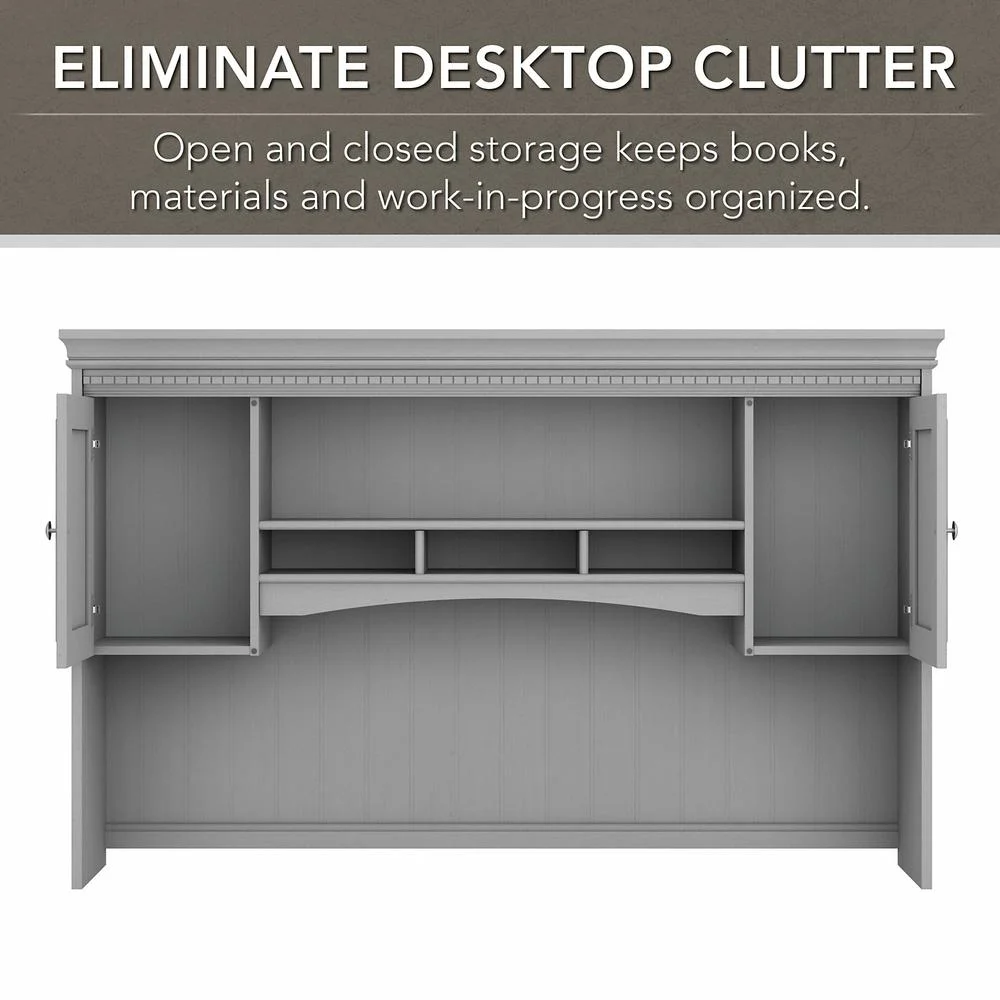 Fairview L Desk with Hutch and Storage Cabinet in White/Gray - Engineered Wood