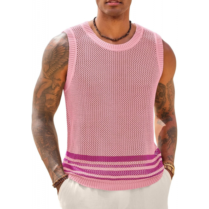 Men's Sleeveless Tank Tops Knitted Hollow Out Crochet
