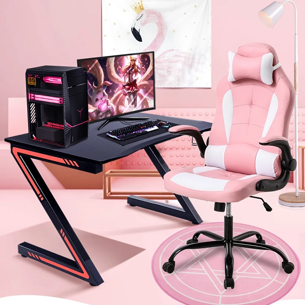 BestOffice Ergonomic Gaming Chair, Lumbar Support, Swivel Rolling for Women(Pink)