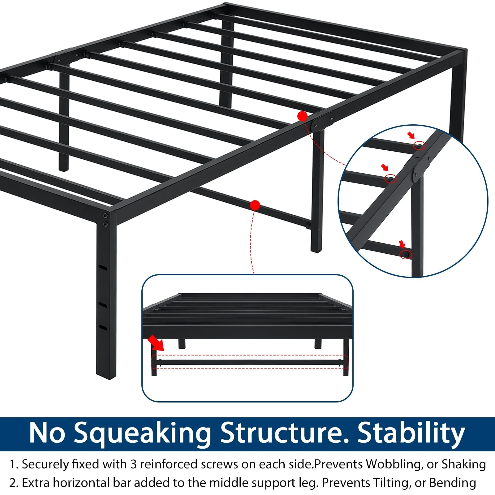 Lusimo Twin Size Metal Bed Frame 18 Inch Heavy Duty Slat Support Platform Bed Frame Twin No Box Spring Needed Easy Assembly 600lbs Load Capacity Mattress Foundation, Black