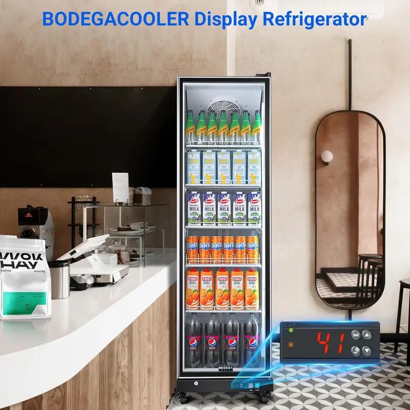 12.5 Cu. Ft. Commercial Glass-Door Beverage Refrigerator – Upright Display Cooler with Soft LED Lighting for Bars. Cafés & Retail Spaces