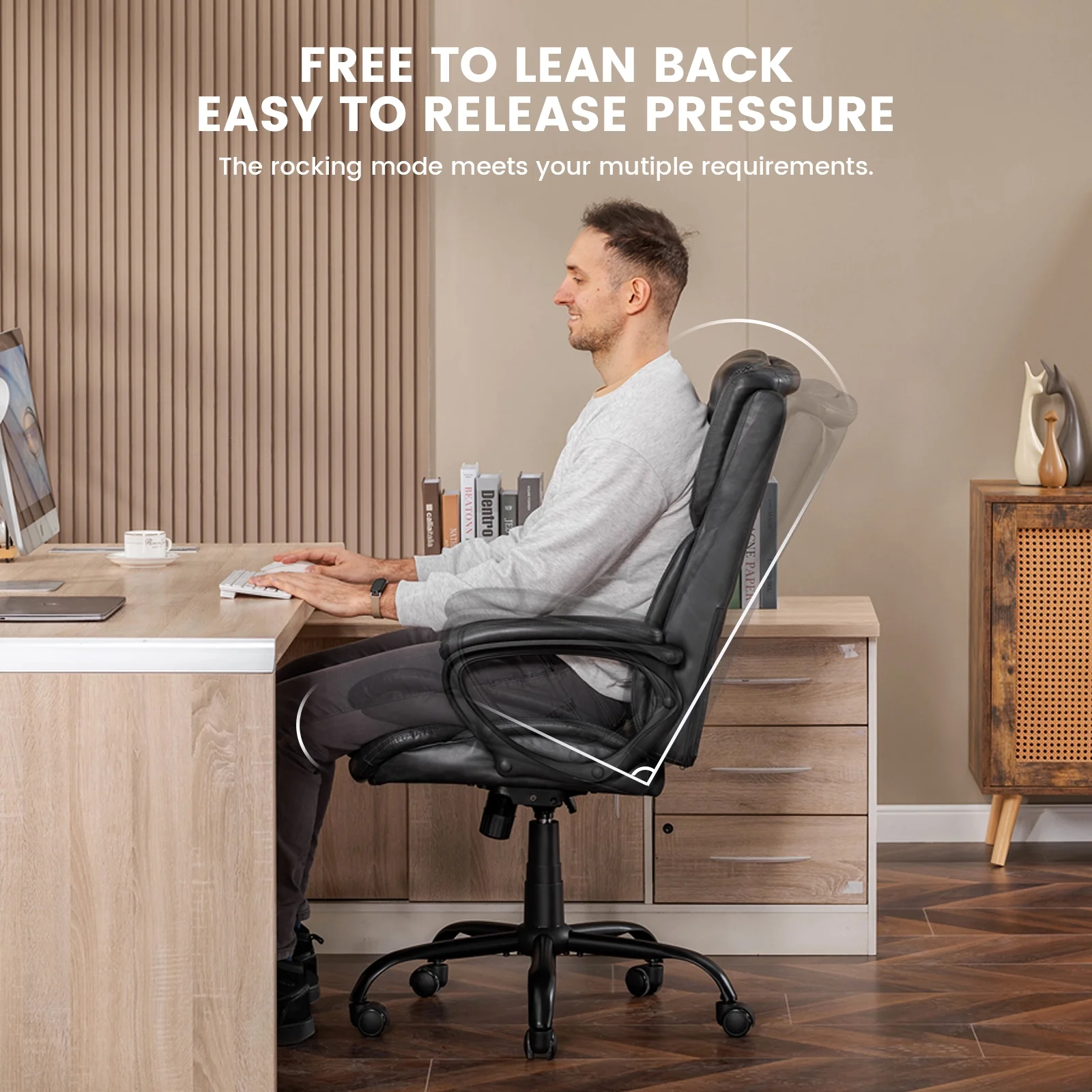 Mainstays Executive Ergonomic High Back Leather Home Office Desk Chair, Black