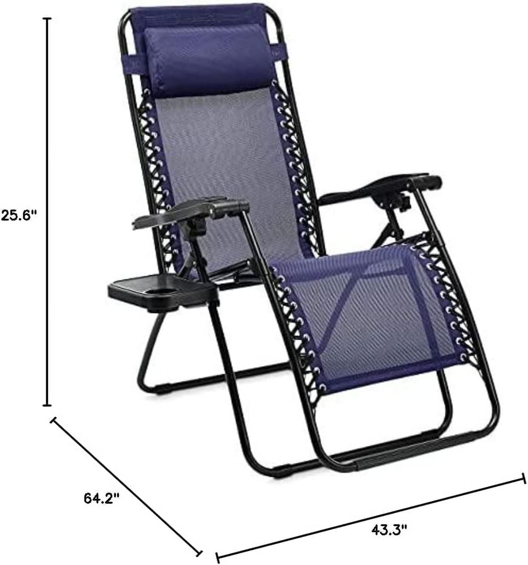 Basics Textilene Outdoor Adjustable Zero Gravity Folding Reclining Lounge Chair with Side table and Pillow - Pack of 2, Red