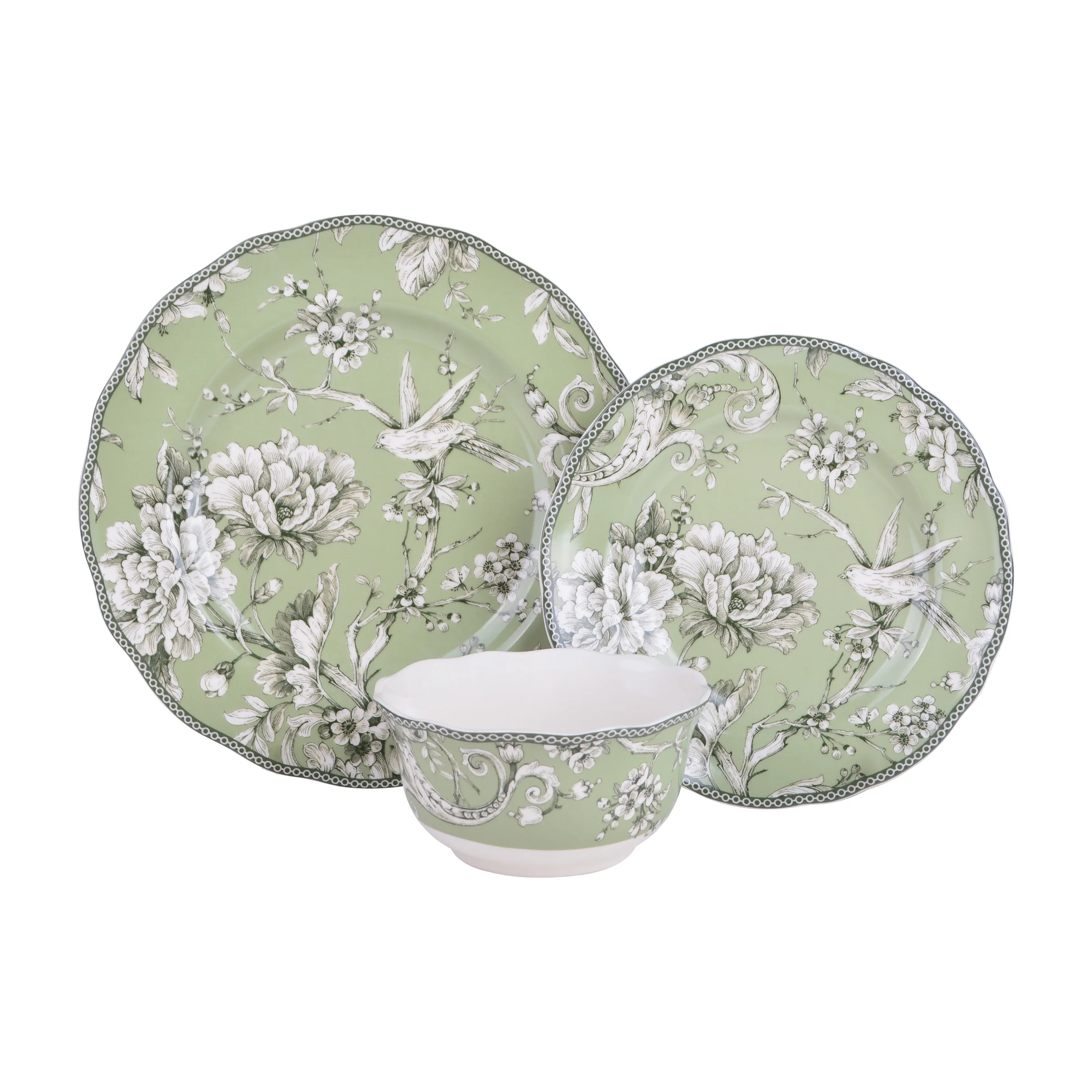 222 Fifth Adelaide Brown on White Porcelain 12 Piece Dinnerware Set, Plates & Bowls, Service for 4