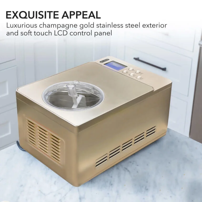 Whynter ICM-220CGY 2 Quart Capacity Automatic Compressor Ice Cream Maker & Yogurt Function with Stainless Steel Bowl in Champagne Gold