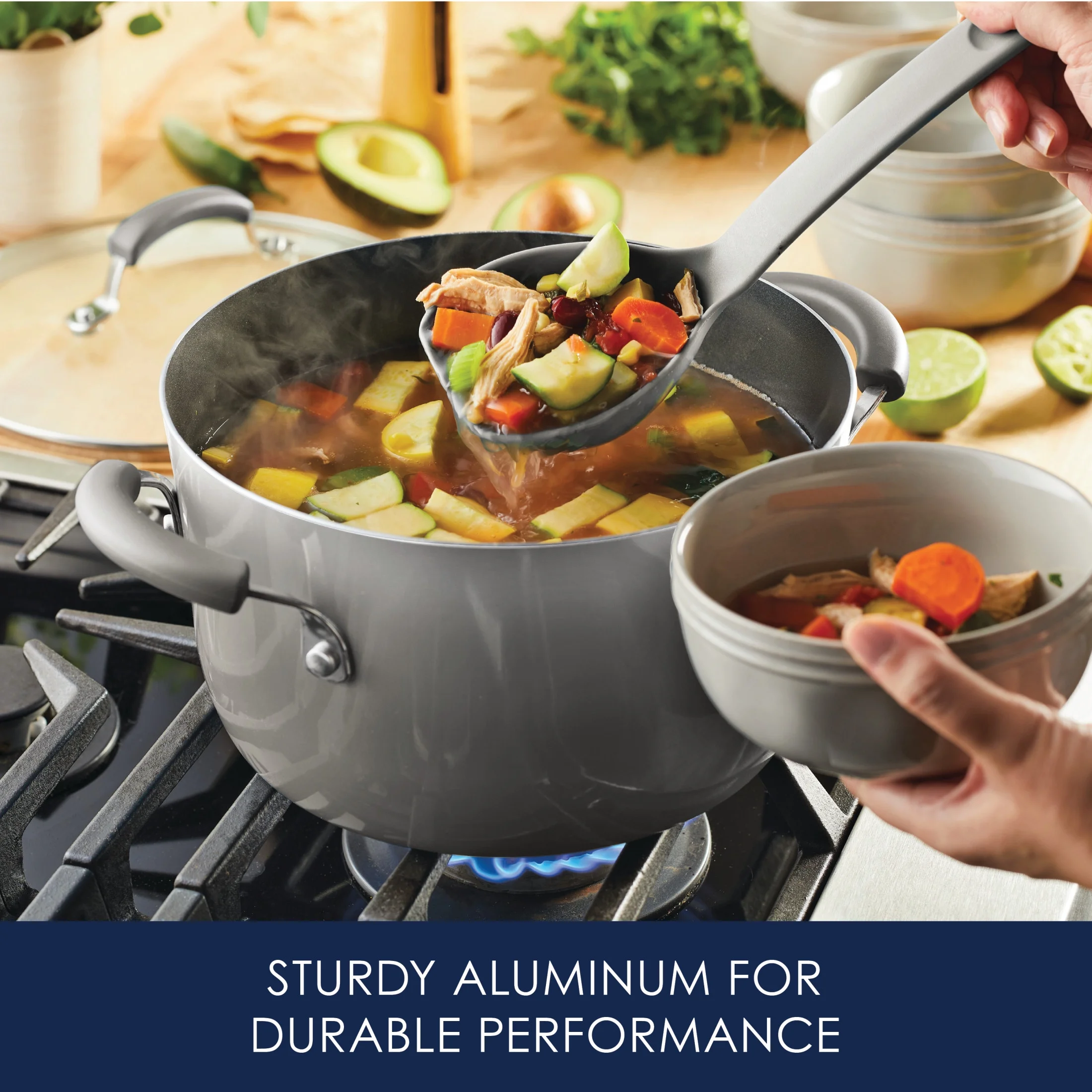 Rachael Ray 15-Piece Nonstick Pots and Pans Set/Cookware Set, Marine Blue