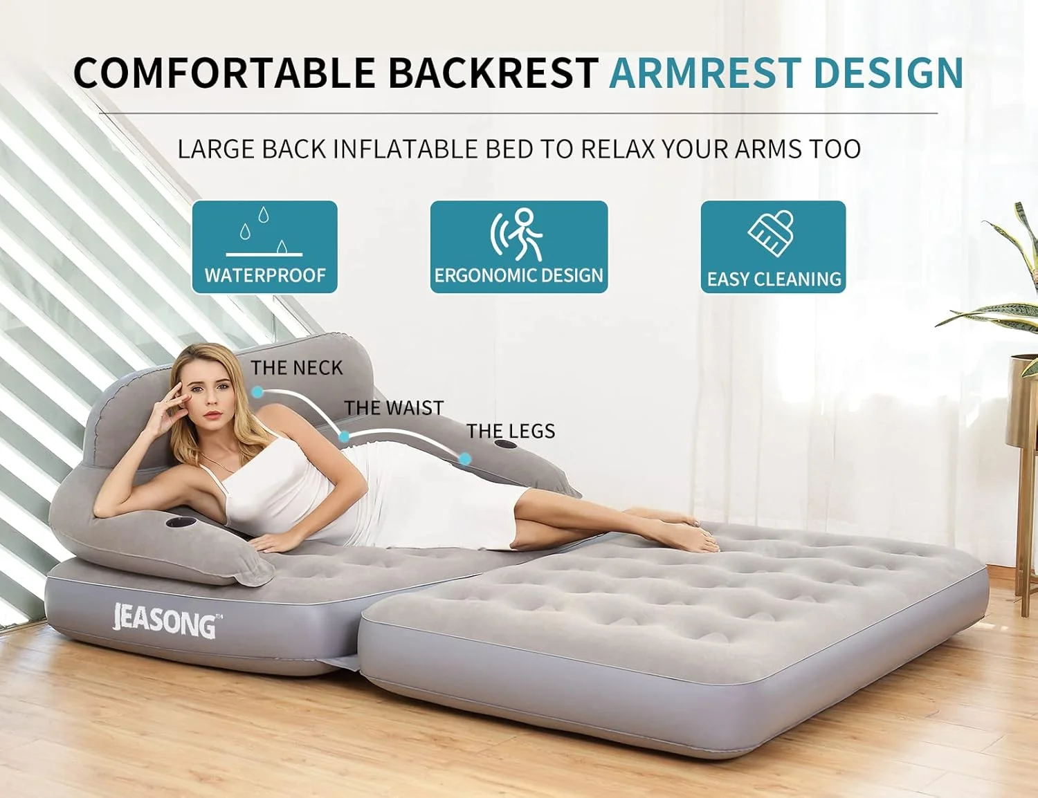 Inflatable Chair Air Couch with Air Pump, Camping Air Mattress Blow Up Inflatable Sofa Bed with Backrest, Multi-Mode Use, Easy to Storage