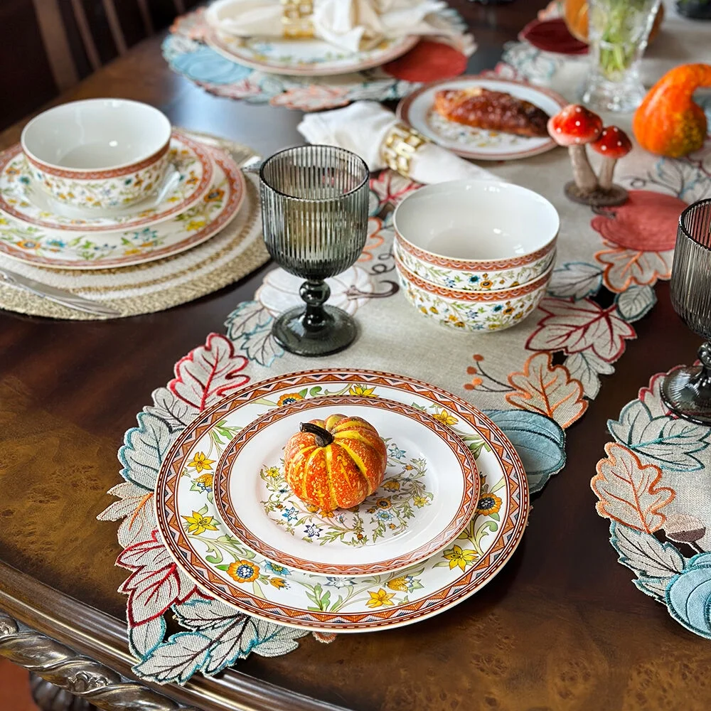 STPgoods Fleurs des Prairies Bone China Dinnerware Set of 16 Service for 4 in Gift Box