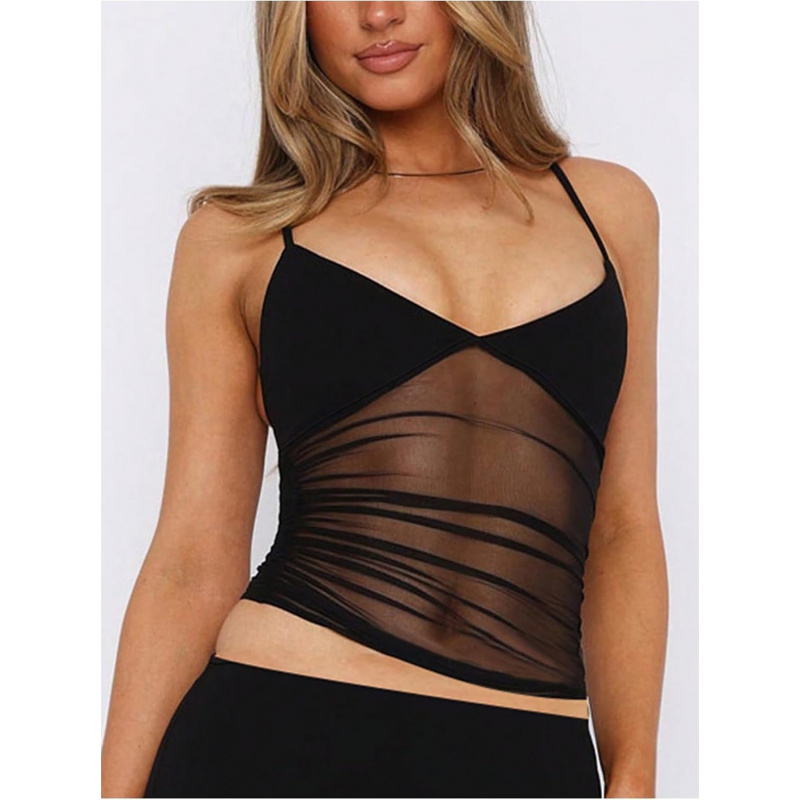 Women's Sheer Mesh Cami Tops V Neck Spaghetti
