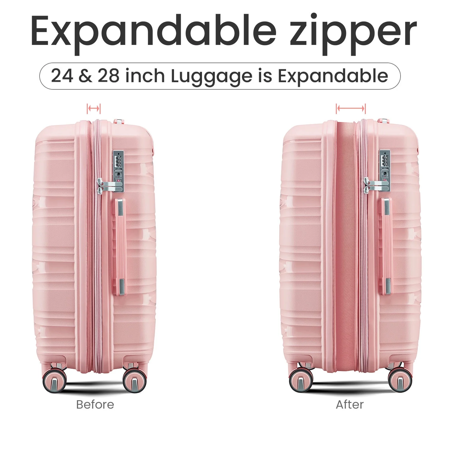 4 Piece Luggage Set Expandable Hardshell Travel Luggage Sets 8 Spinner Wheel Suitcase Wheels TSA Lock Suit Case, PP Lightweight & Durable wheels Upright Suitcase, 14/20/24/28 Inch