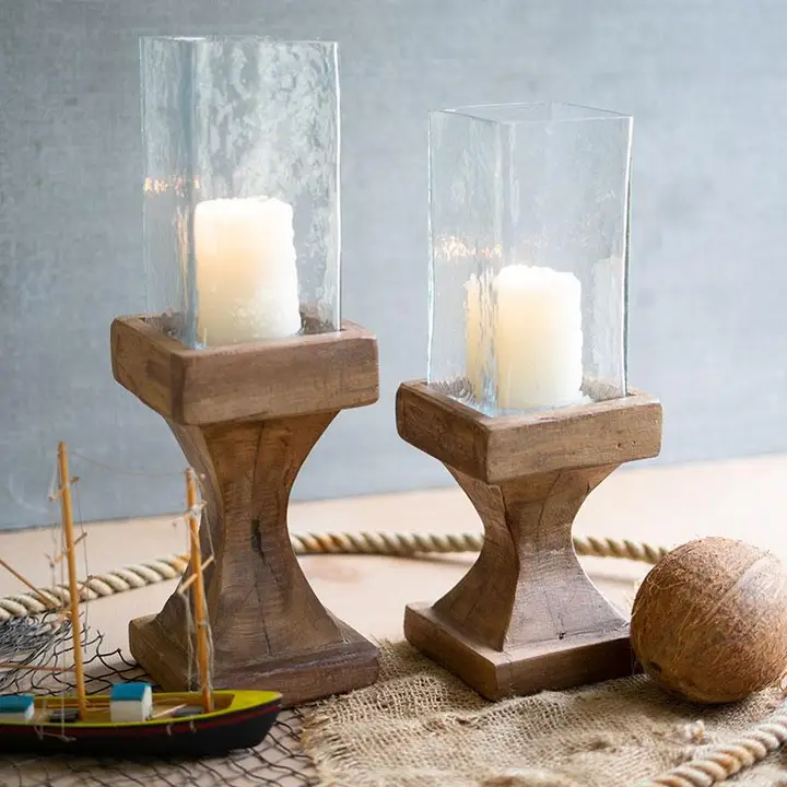Set of Two Square Hurricanes with Recycled Wood Bases