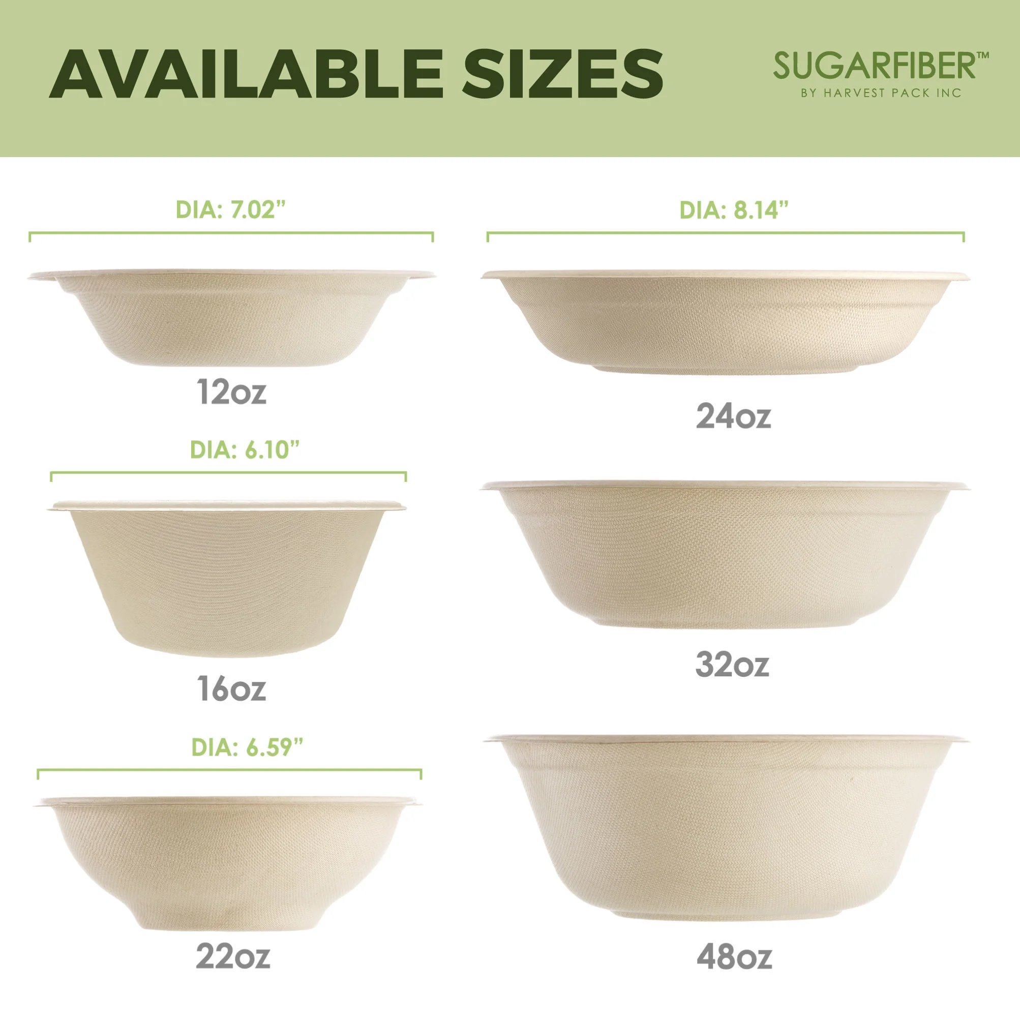 Sugarfiber 32oz Round Disposable Paper Bowl with Lid - Compostable Eco-Friendly Plant Fiber Containers for Meal Prep Takeout Dinnerware Plates Catering 100% by-product - 500 Set