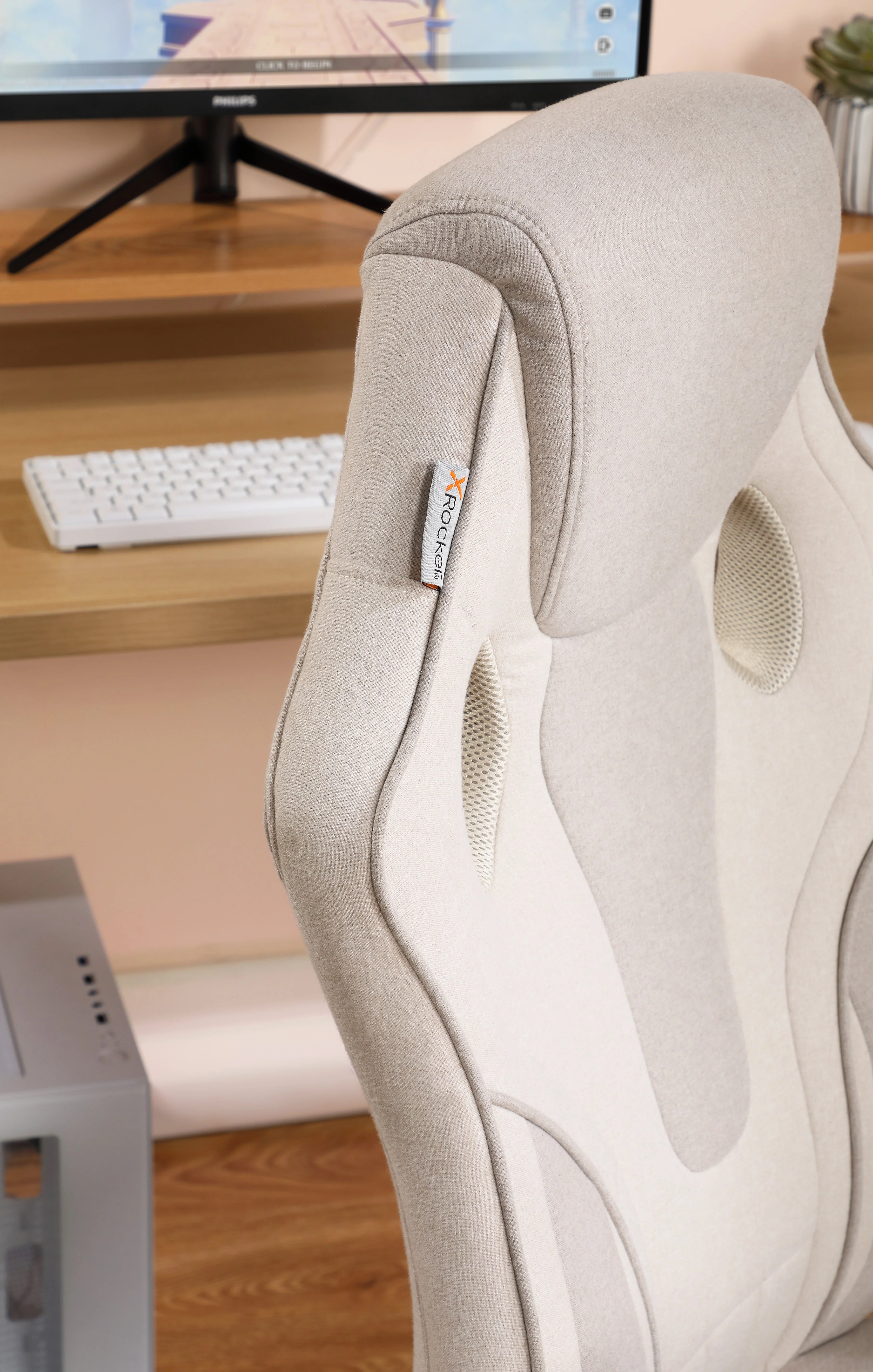 X Rocker Raya PC Gaming Chair, Cream/Gray