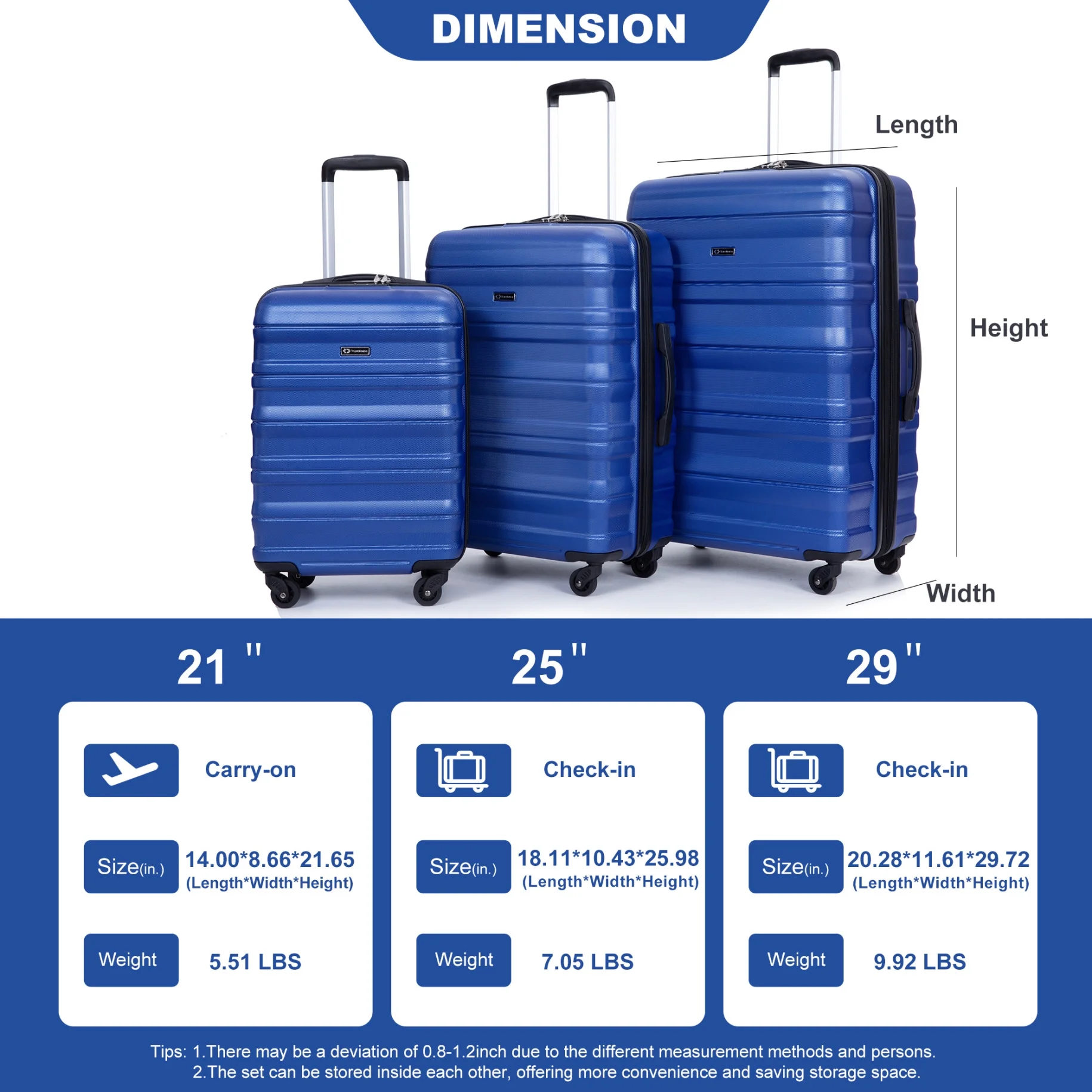 3 Piece Luggage Sets, PC Lightweight Durable Expandable Suitcase with 2 Hooks and TSA Lock, Suitcases with Wheels,21in 25in 29in,Gray