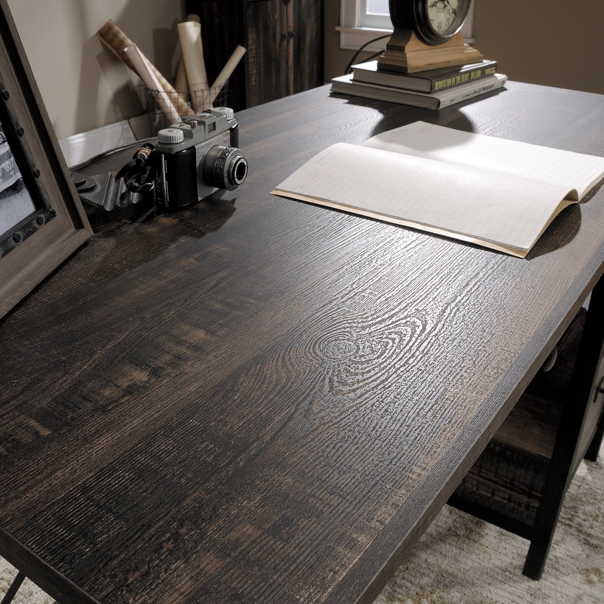 Sauder Steel River Desk, Carbon Oak Finish