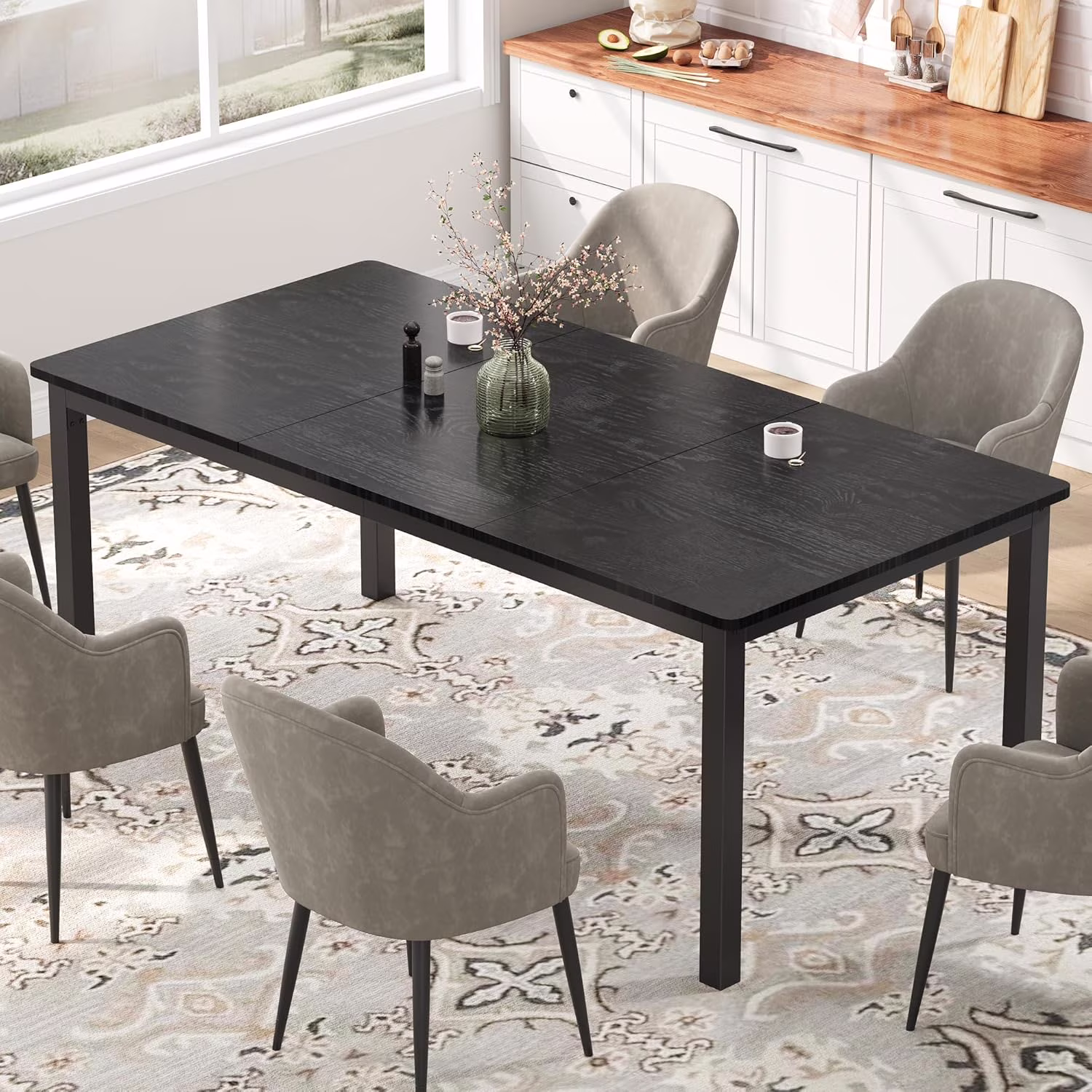 71 Inch Industrial Dining Table, Large Rectangle Kitchen Table with Metal Legs, Round Corners, Wooden Conference Tables Writing Desk for Dining Room, Living Room