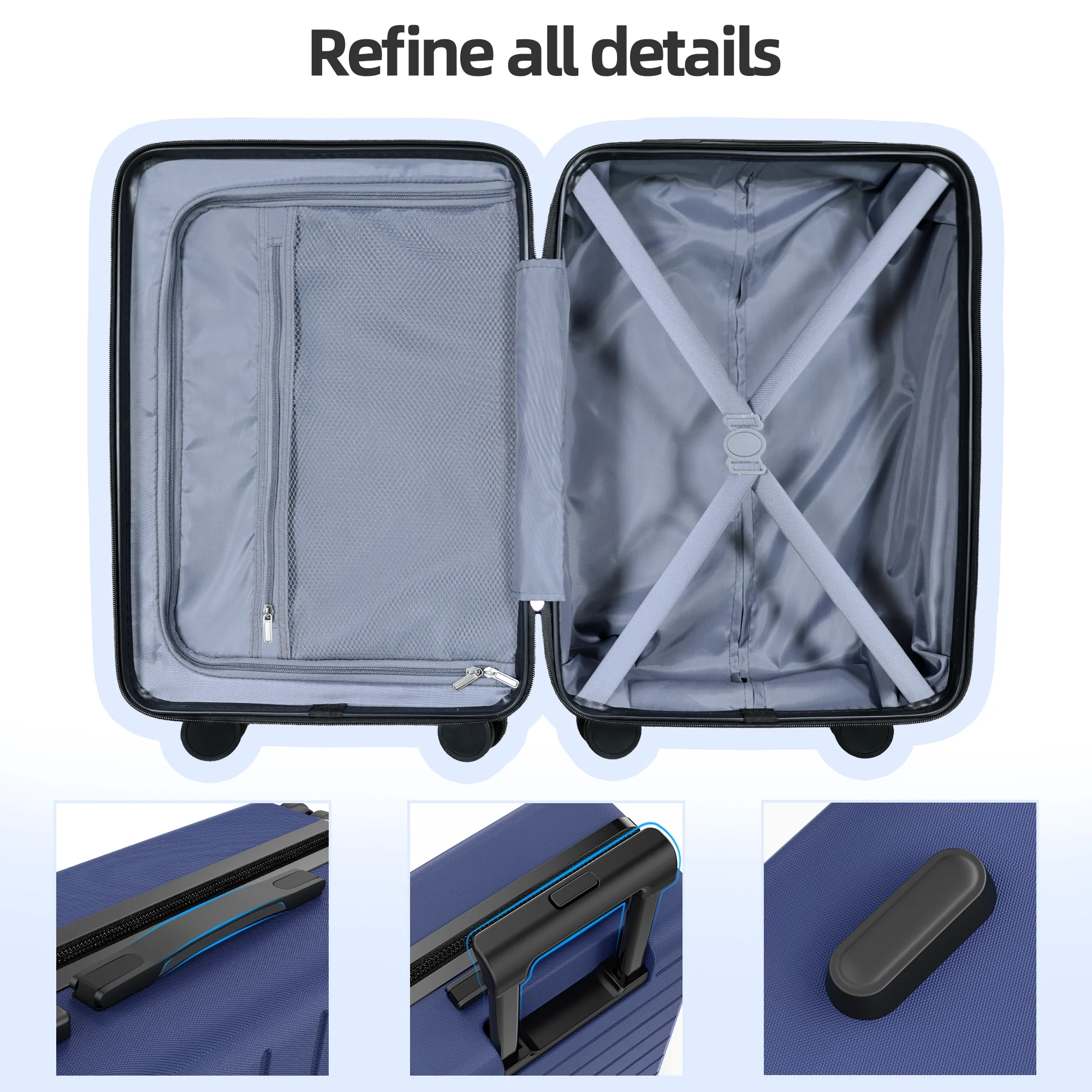 Sunbee 4 Piece Luggage Sets, Expandable Durable Hard Shell Suitcase Set Double Wheels TSA Lock, Blue