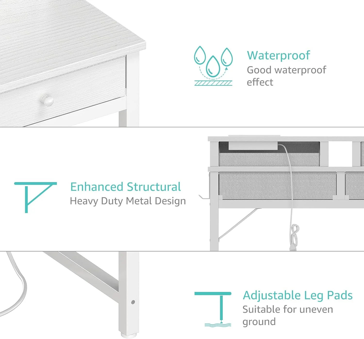 Small Desk with Drawers for Home Office Bedroom, 31 inch Black Writing Study Desks with Fabric Drawers Storage, Gaming Desk Table with Power Outlet & Monitor Stand, Black