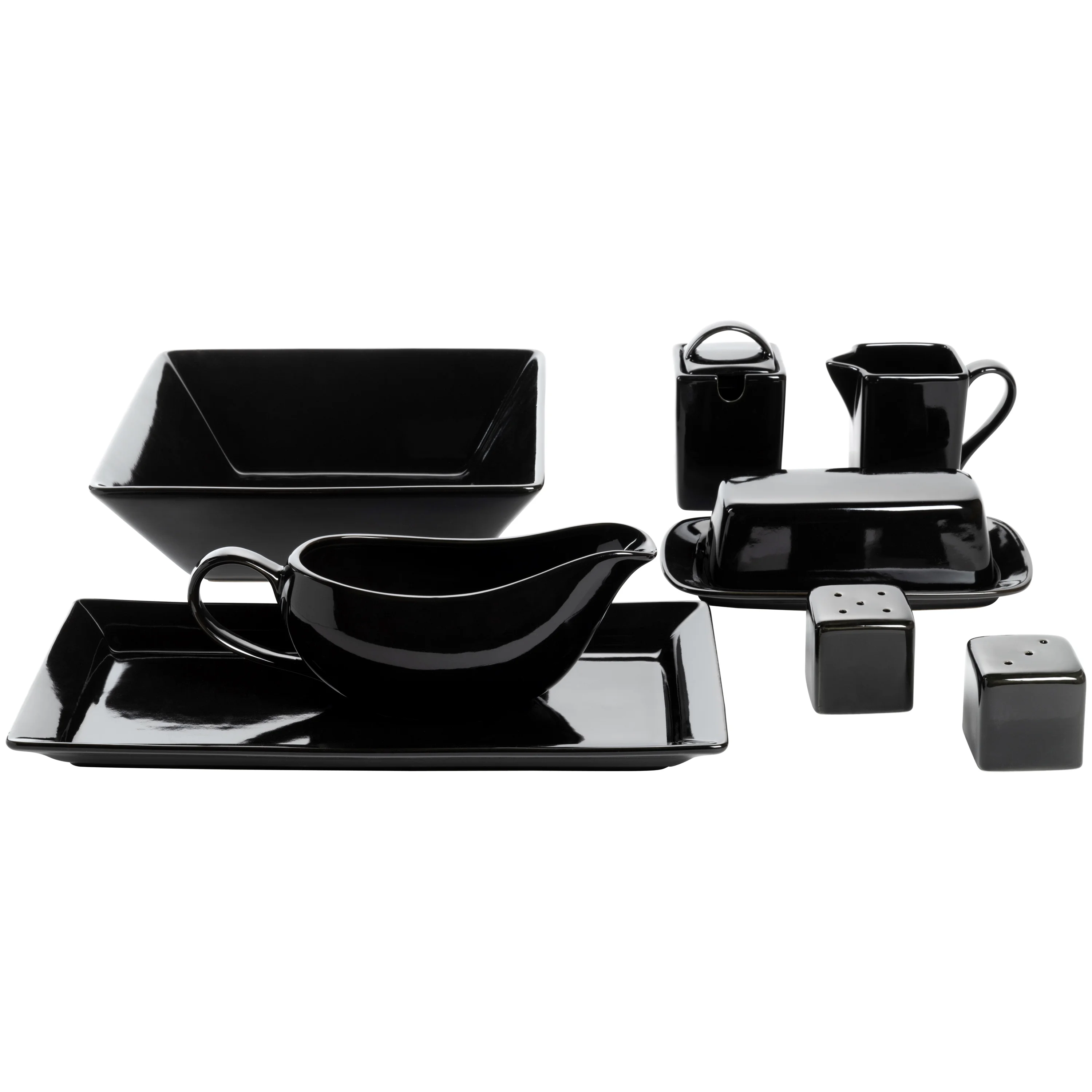 10 Strawberry Street Nova Square 40 Piece Stoneware Dinnerware Set, Gray