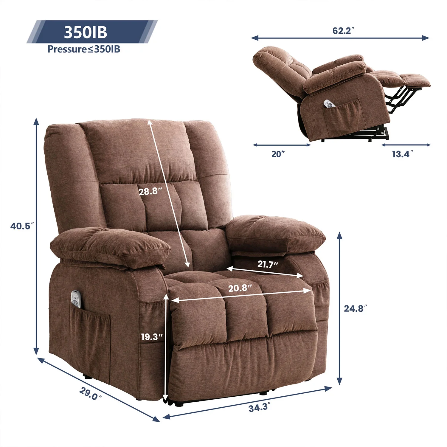 JONPONY Power Lift Recliner Chair Recliners for Elderly with Heat and Massage Recliner Chair for Living Room with Infinite Position and Side Pocket,USB Charge Port,Brown