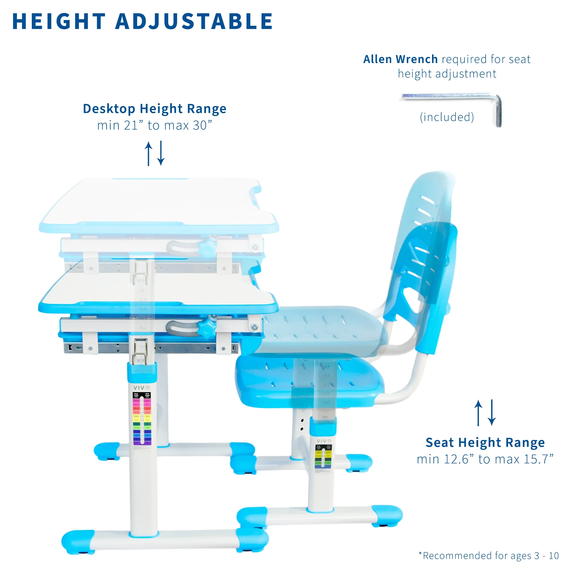 VIVO Height Adjustable Childrens Desk & Chair Kids Interactive Work Station Grey