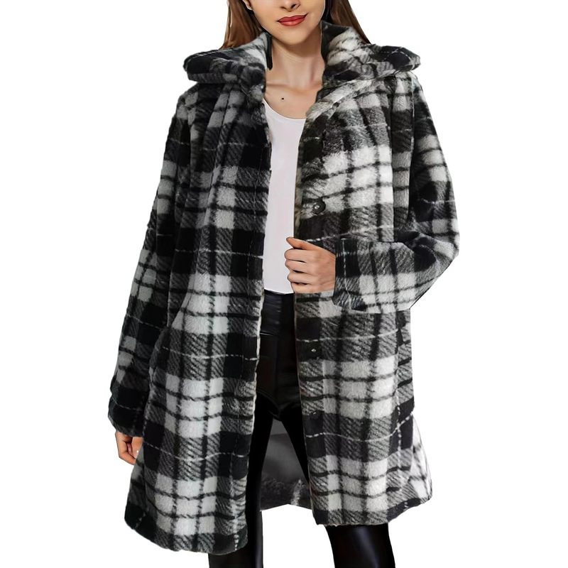 Women's Winter Warm Lapel Faux Fur Coats with Inner Lining & Buttons