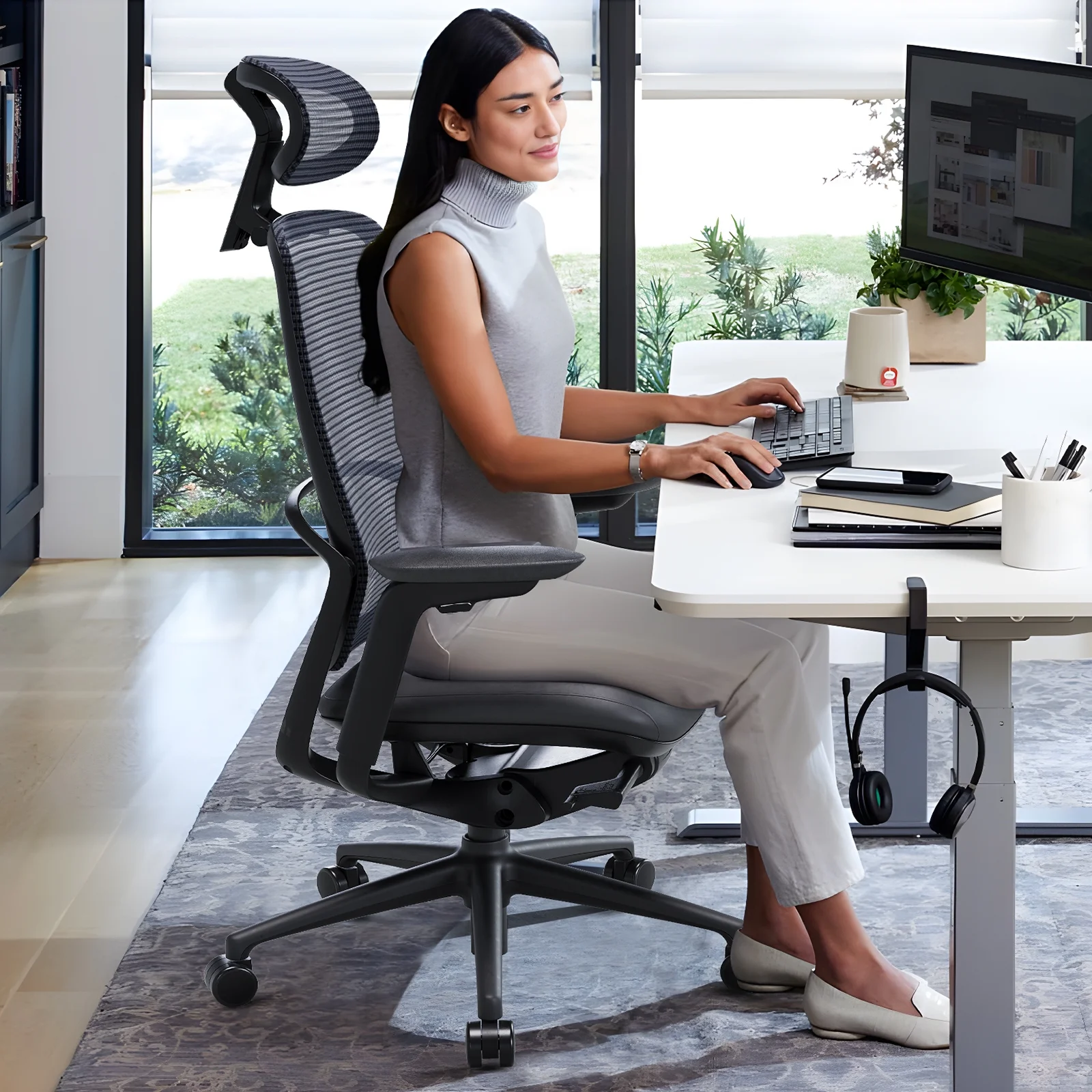 Ergonomic Office Chair, High Back Mesh Desk Chair with Adjustable Lumbar Support, Reclining Backrest, 4D Armrests, Breathable Mesh, Comfortable Computer Chair for Home Office, Work,Study