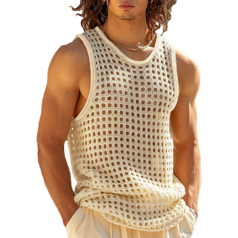 Men's See-Through Vest Sleeveless Hollow Out Knitted