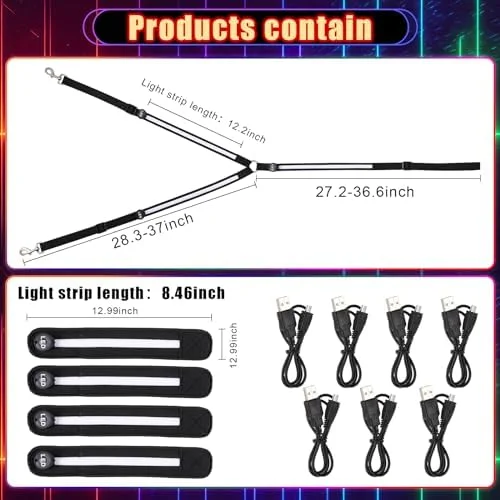 5 Pcs 8 Colors Light up Horse Tack Set Includes 1 LED Horse Breastplate Collar and 4 LED Horse Leg Band USB Rechargeable Equestrian Safety Gear Adjustable Visibility for Night Horse Riding