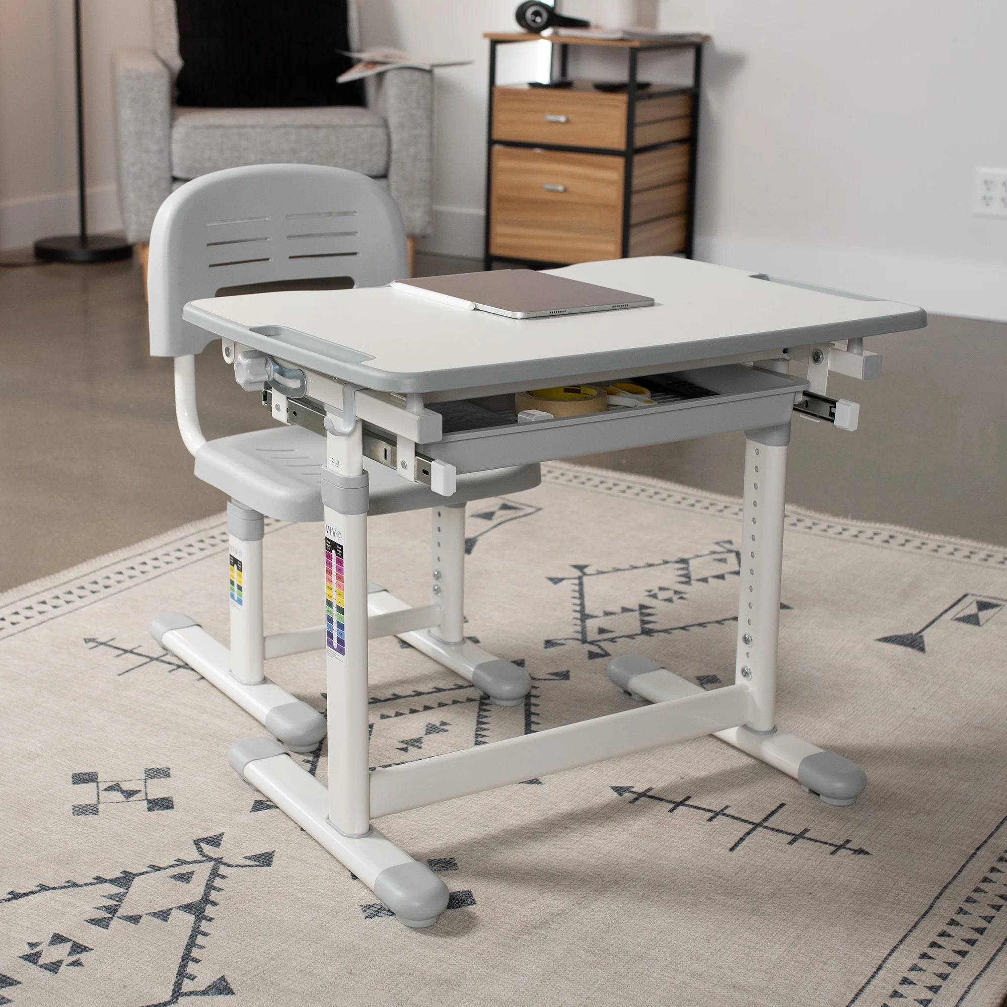VIVO Height Adjustable Childrens Desk & Chair Kids Interactive Work Station Grey