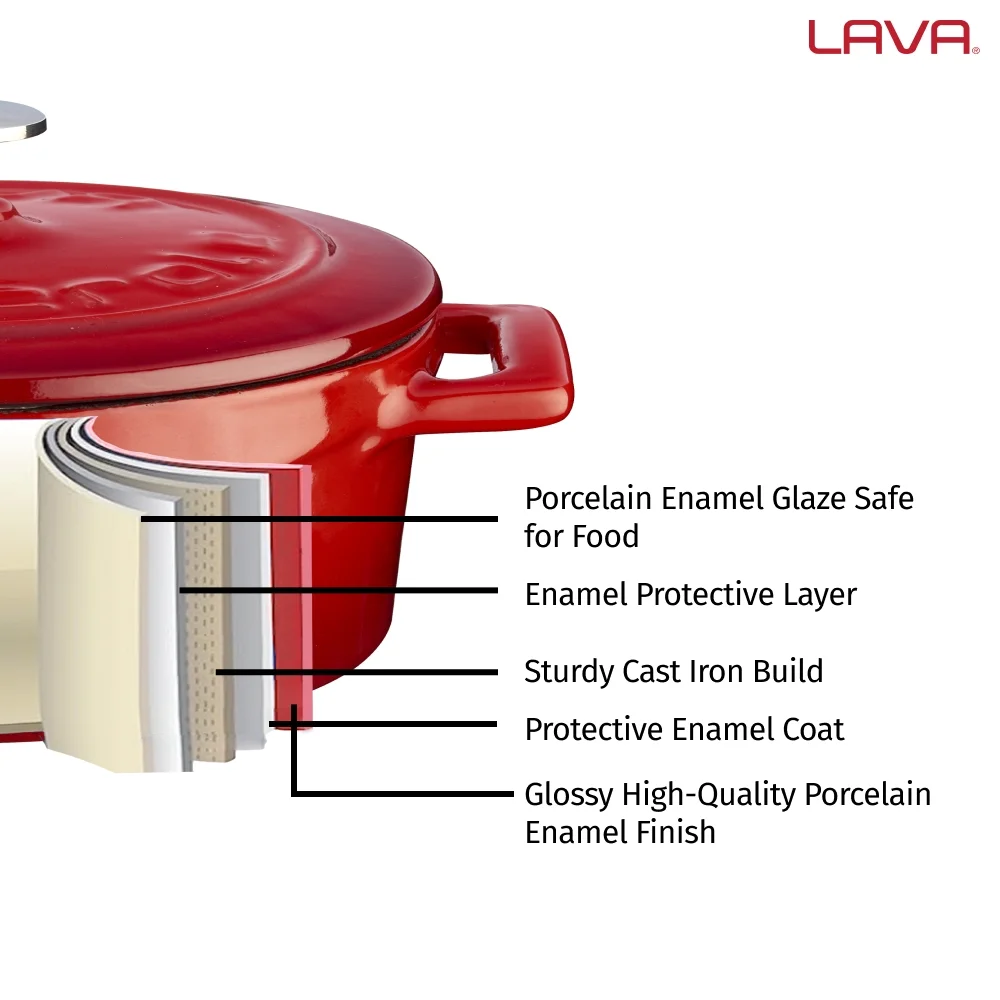 LAVA 6.75 Quarts Cast Iron Dutch Oven: Multipurpose Stylish Oval Shape Dutch Oven Pot with Three Layers of Enamel Coated with Trendy Lid (Blue)
