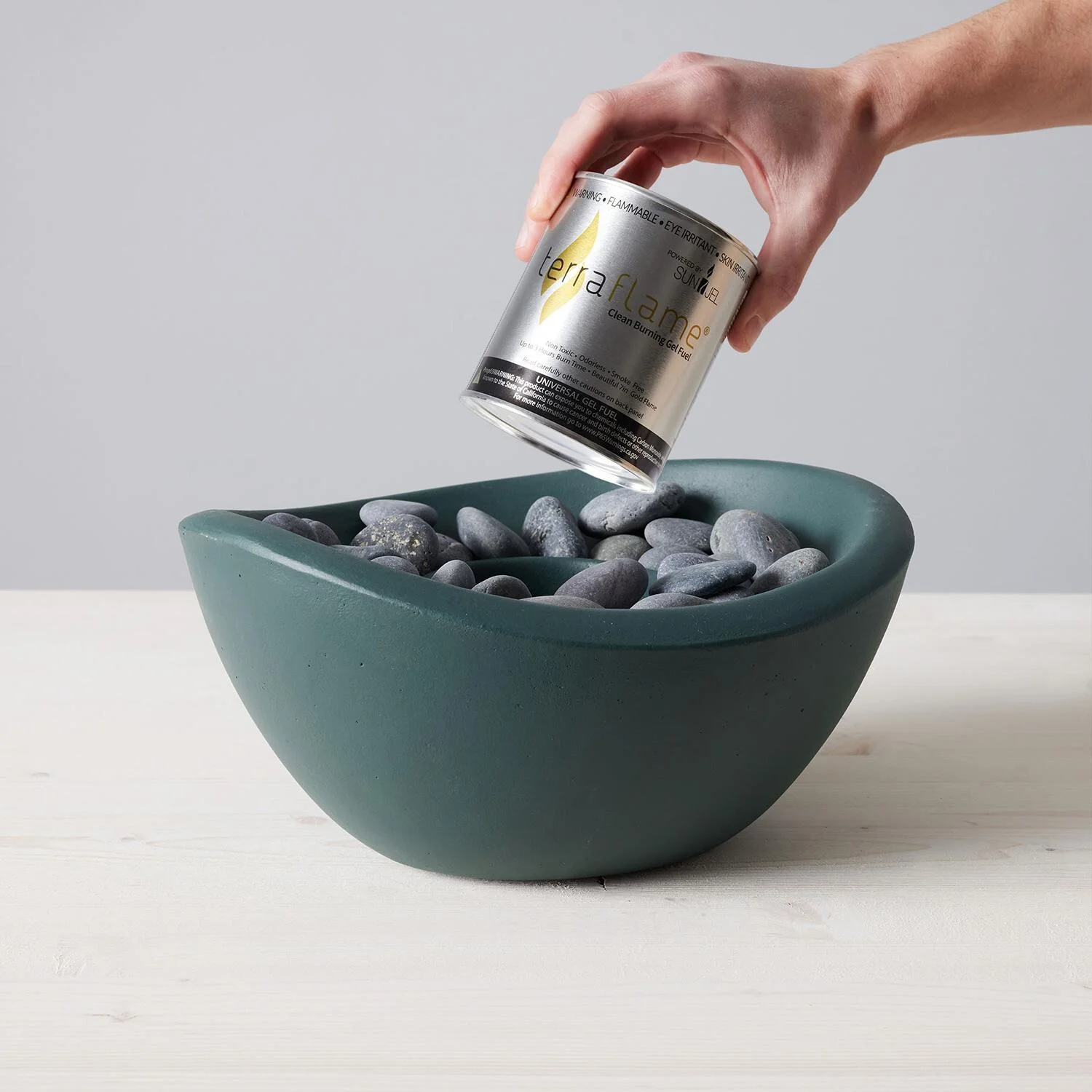 TerraFlame Wave Table Top Fire Bowl Gel Fuel - Stone Cast - Graphite
