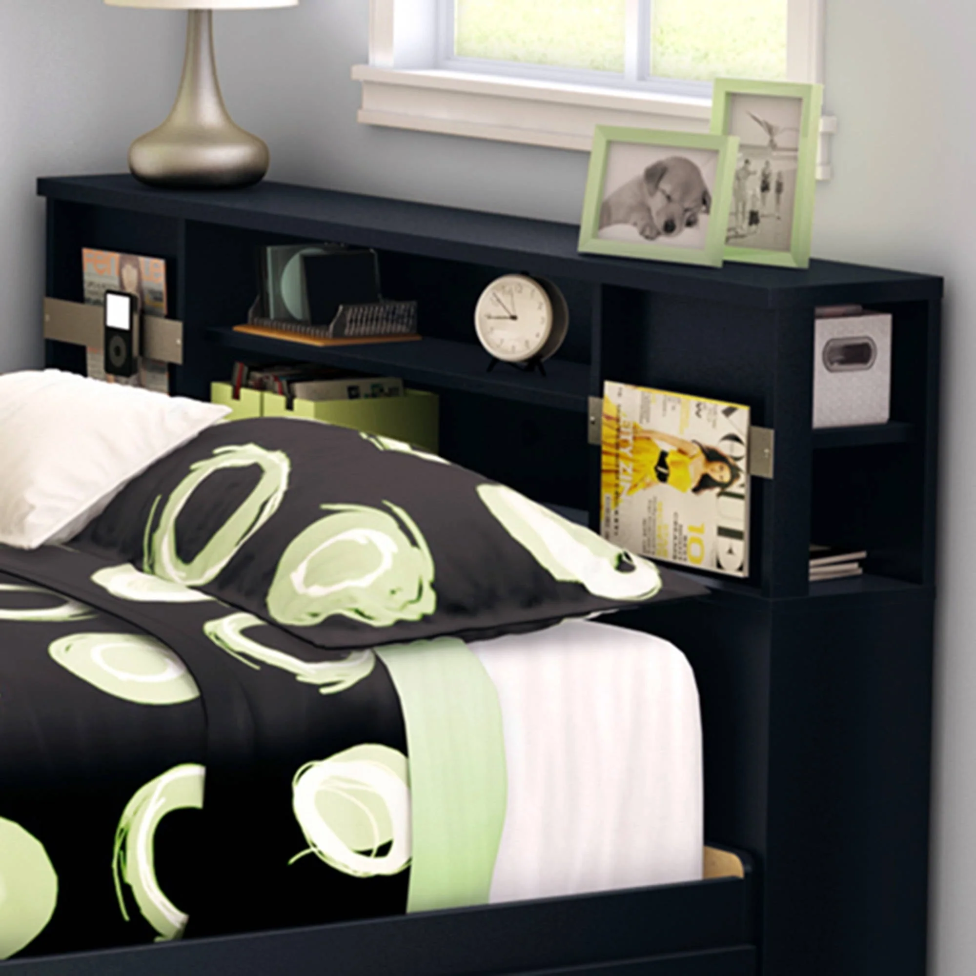 South Shore SoHo Full Bookcase Headboard (54''), Pure Black