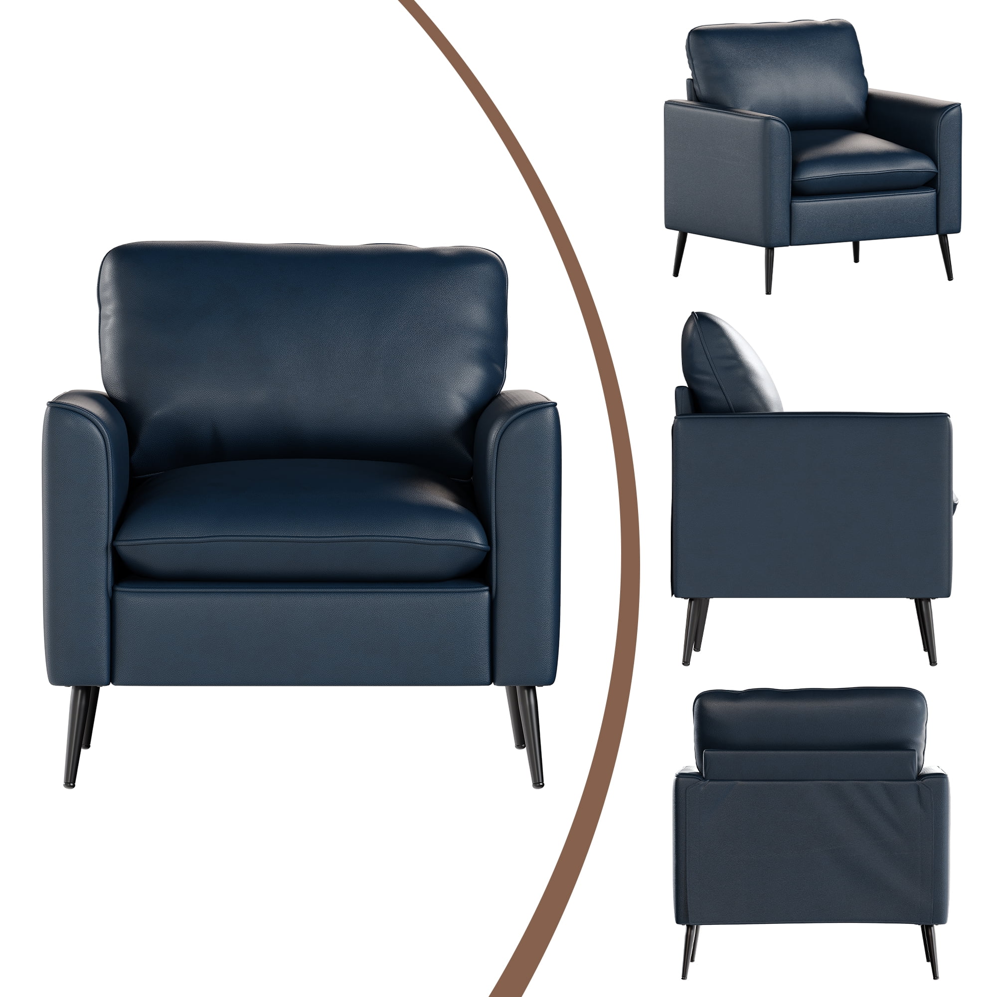 Coewske 2PCS Modern Faux Leather Accent Chair Comfy Single Sofa Chair for Living Room Bedroom Office Blue