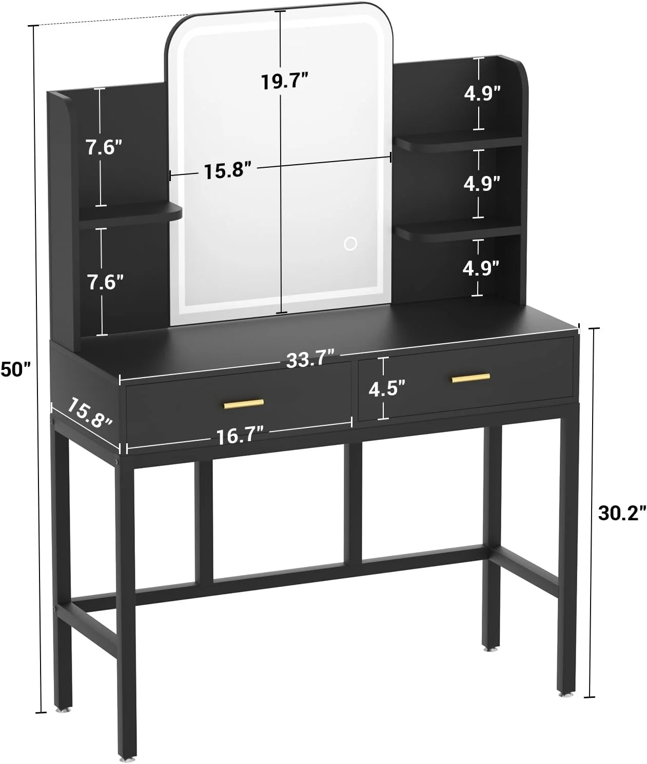 iSunirm Vanity Desk with Mirror and Lights, Makeup Vanity with 2 Drawers, Vanity Table Set with 3 Color Adjustable Lighting Options, Modern Dressing Table with Shelf, for Bedroom, Pink