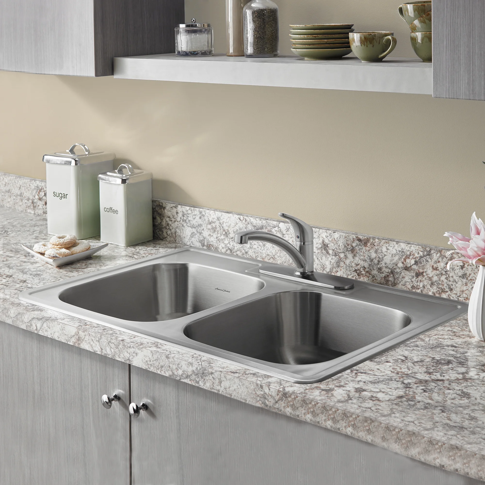 American Standard Colony Pro Drop-In Stainless Steel 33 in. 3-Hole Double Bowl Kitchen Sink Kit