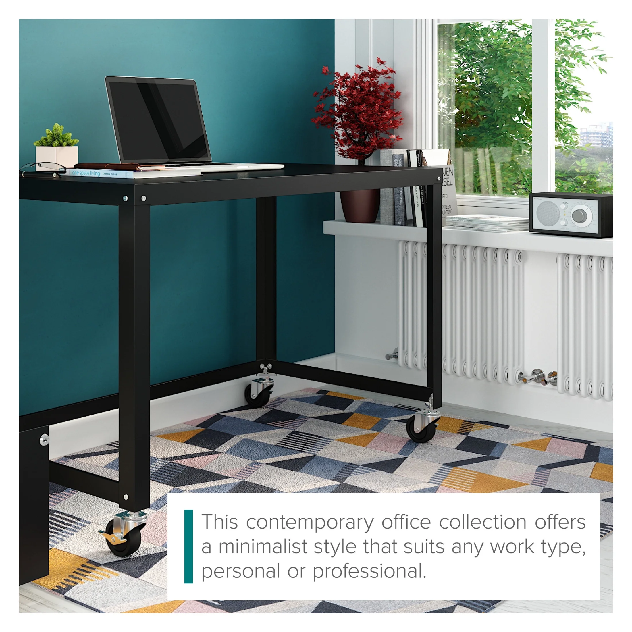 Space Solutions Ready-to-Assemble 48-inch Wide Mobile Metal Desk for Home Office, Navy