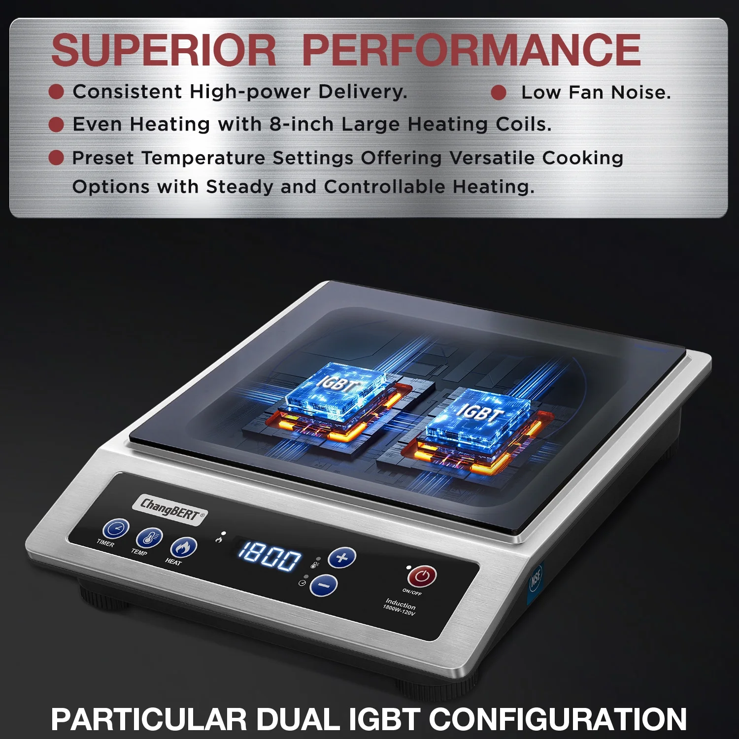 ChangBERT Induction Cooktop, Commercial Grade Portable Cooker, Large 8