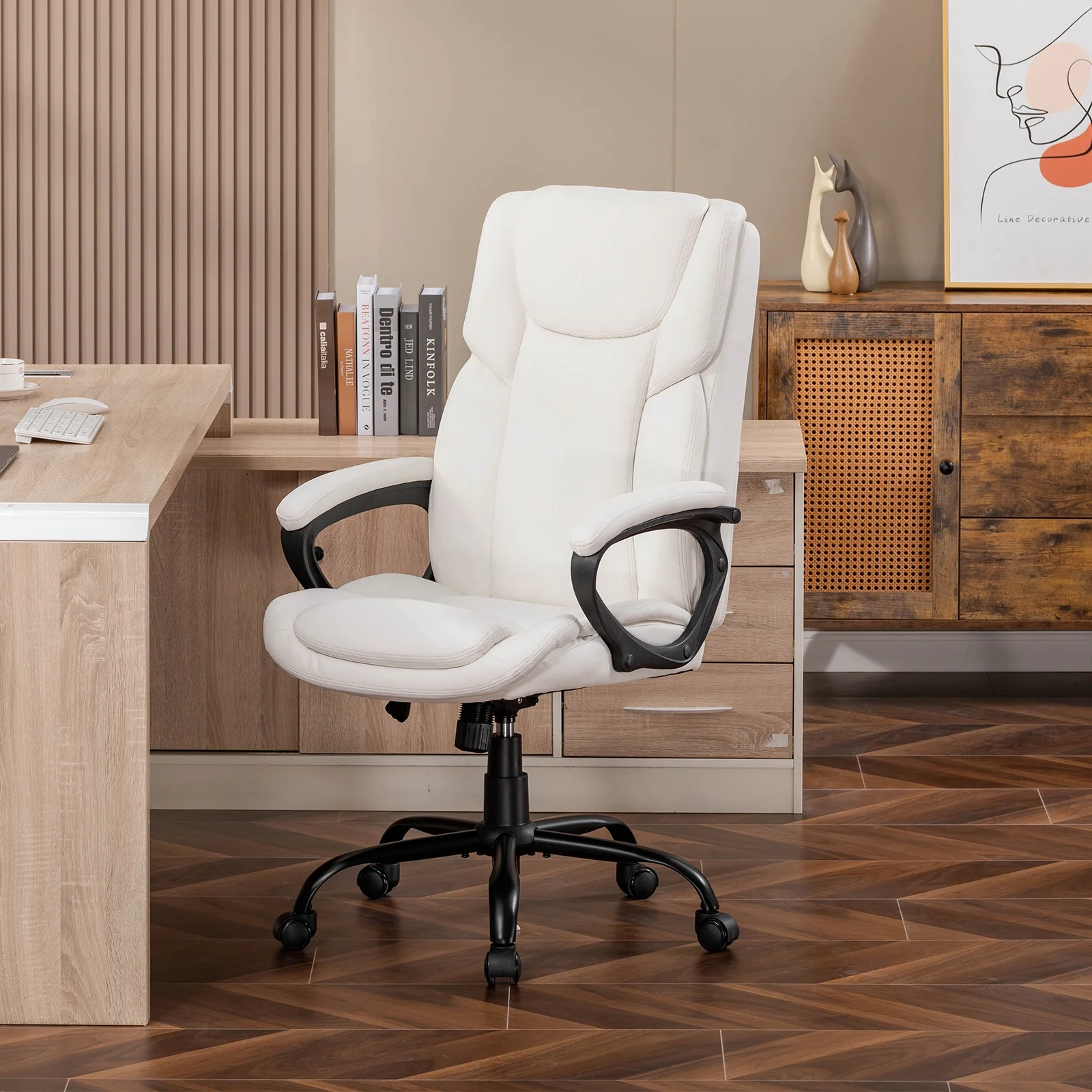 Mainstays Executive Ergonomic High Back Leather Home Office Desk Chair, Black