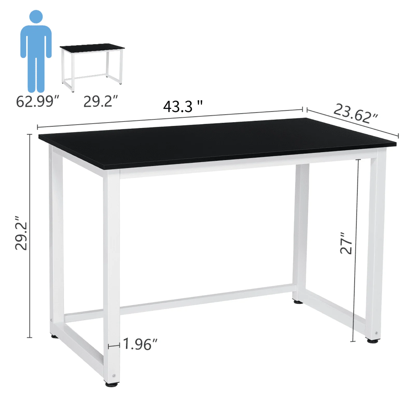 Hoffree 43 inch Computer Desk Home Writing Desk Office Furniture Computer Table Study Writing Table Workstation Modern Simple PC Desk for Small Spaces Home Office, Black