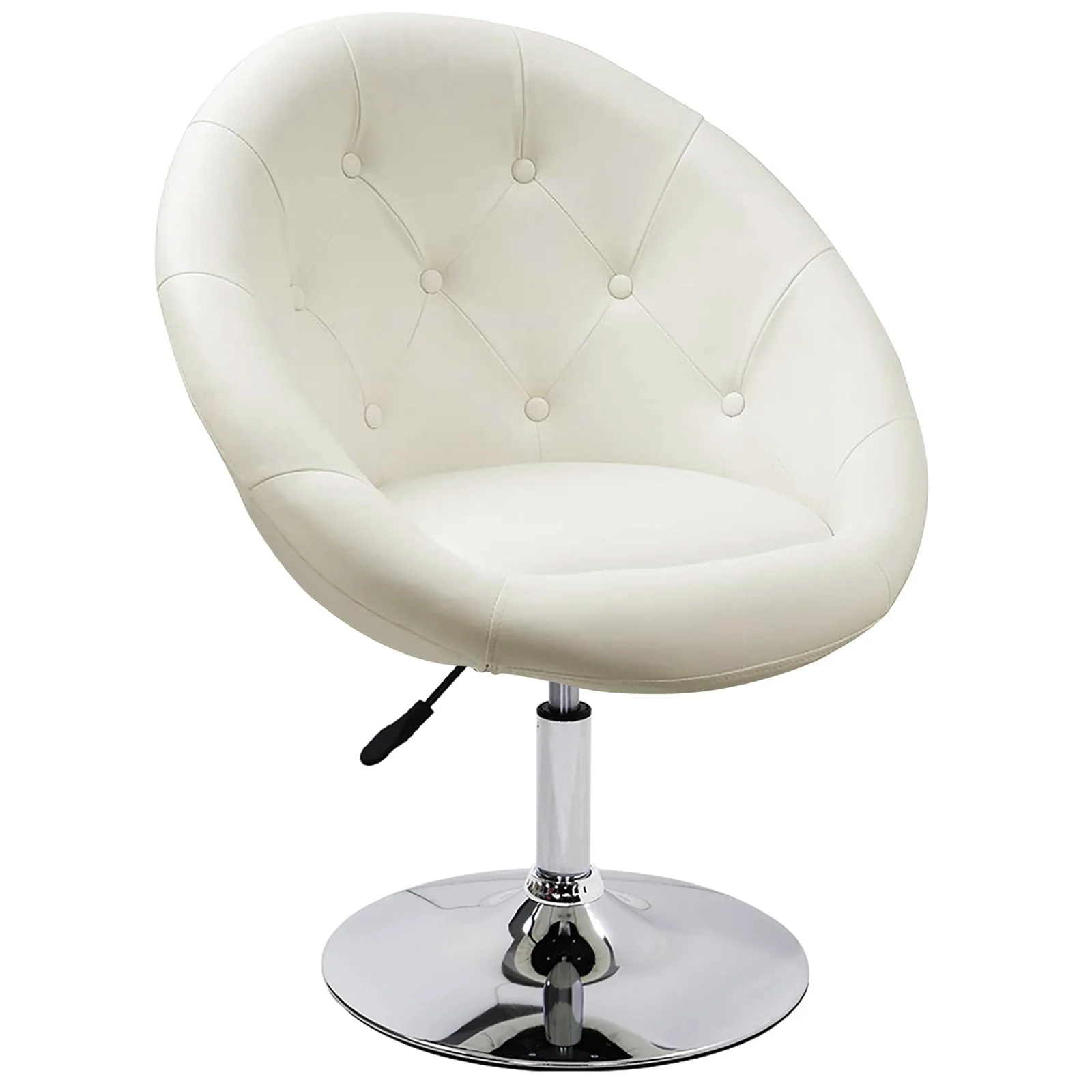 Duhome Modern Vanity Make-up Accent Chair PU Leather Desk Chair Round Swivel Tufted Adjustable Lounge Chair for Bedroom White