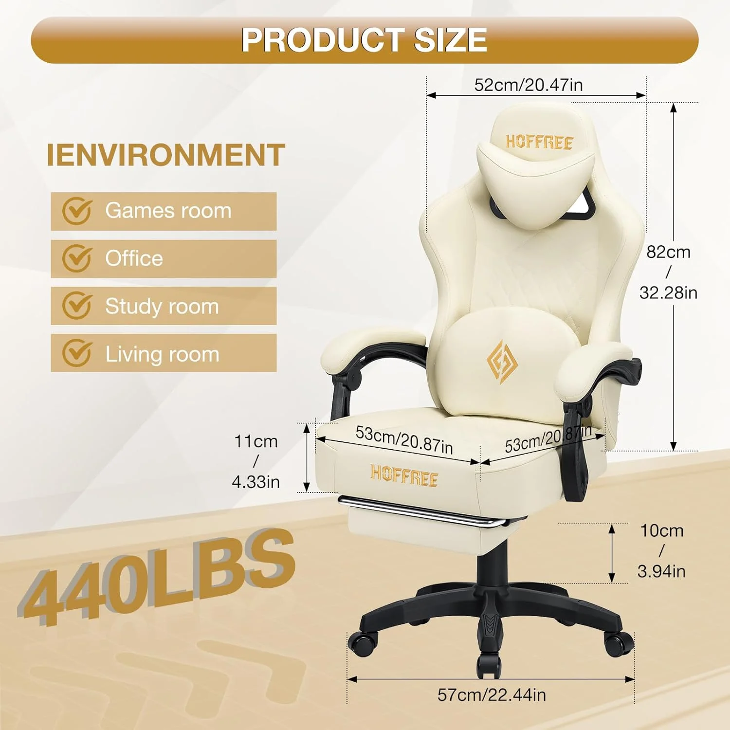 HOFFREE Gaming Chair Computer Chair with Speakers Massage Game Chairs with Footrest Bluetooth High Back Ergonomic Computer Gaming Chairs for Adults Reclining Video Gamer Chair Ivory