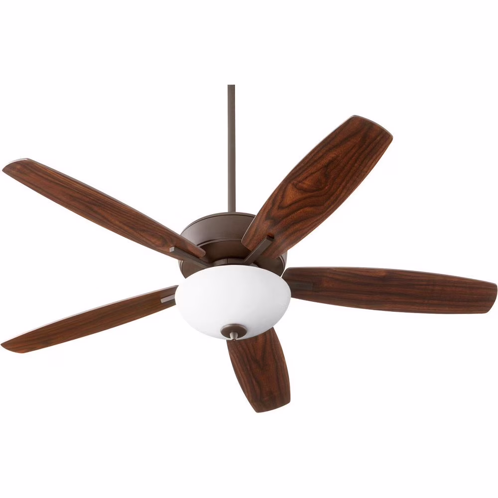 70525-80-Quorum Lighting-Breeze - 52 Inch 5 Blade Ceiling Fan with Bowl Light Kit-Aged Brass Finish-Dark Oak/Walnut Blade Color