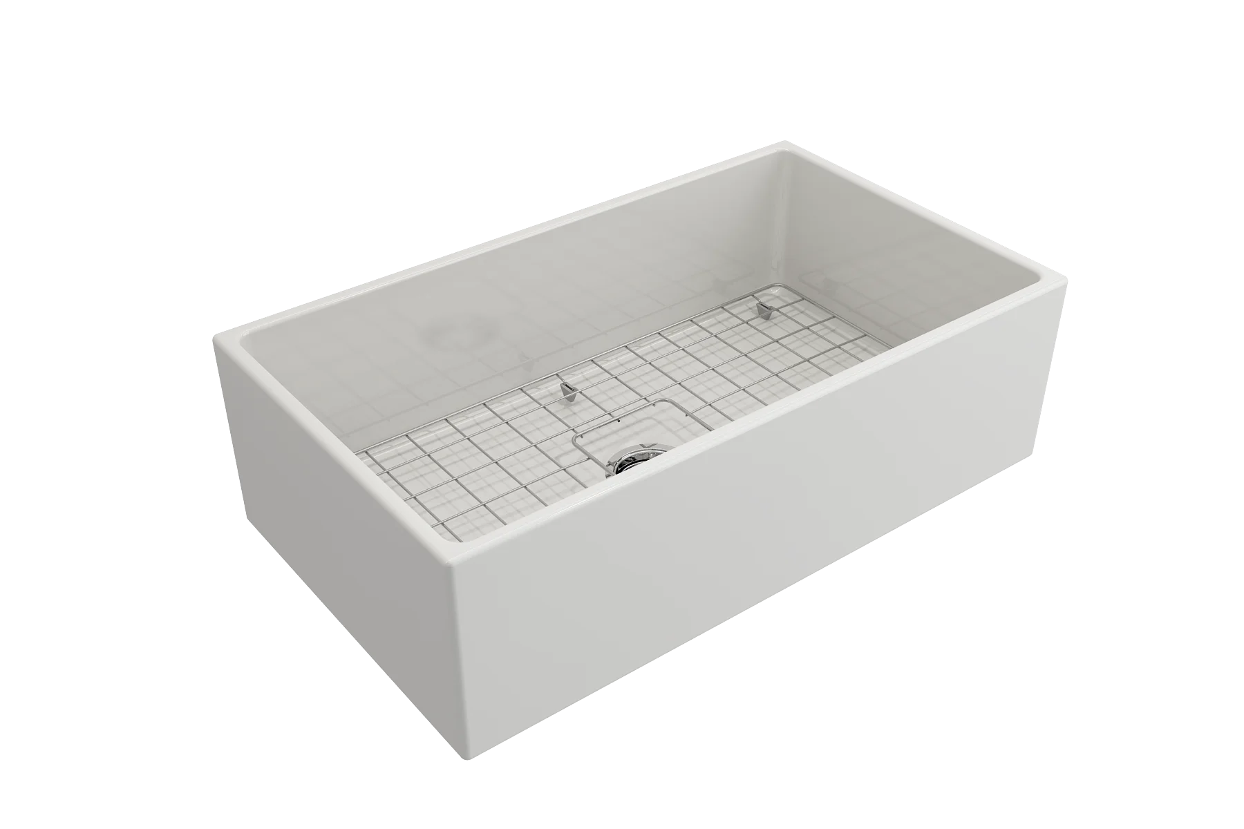 BOCCHI Contempo Apron Front Fireclay 33 in. Single Bowl Kitchen Sink with Protective Bottom Grid and Strainer in White