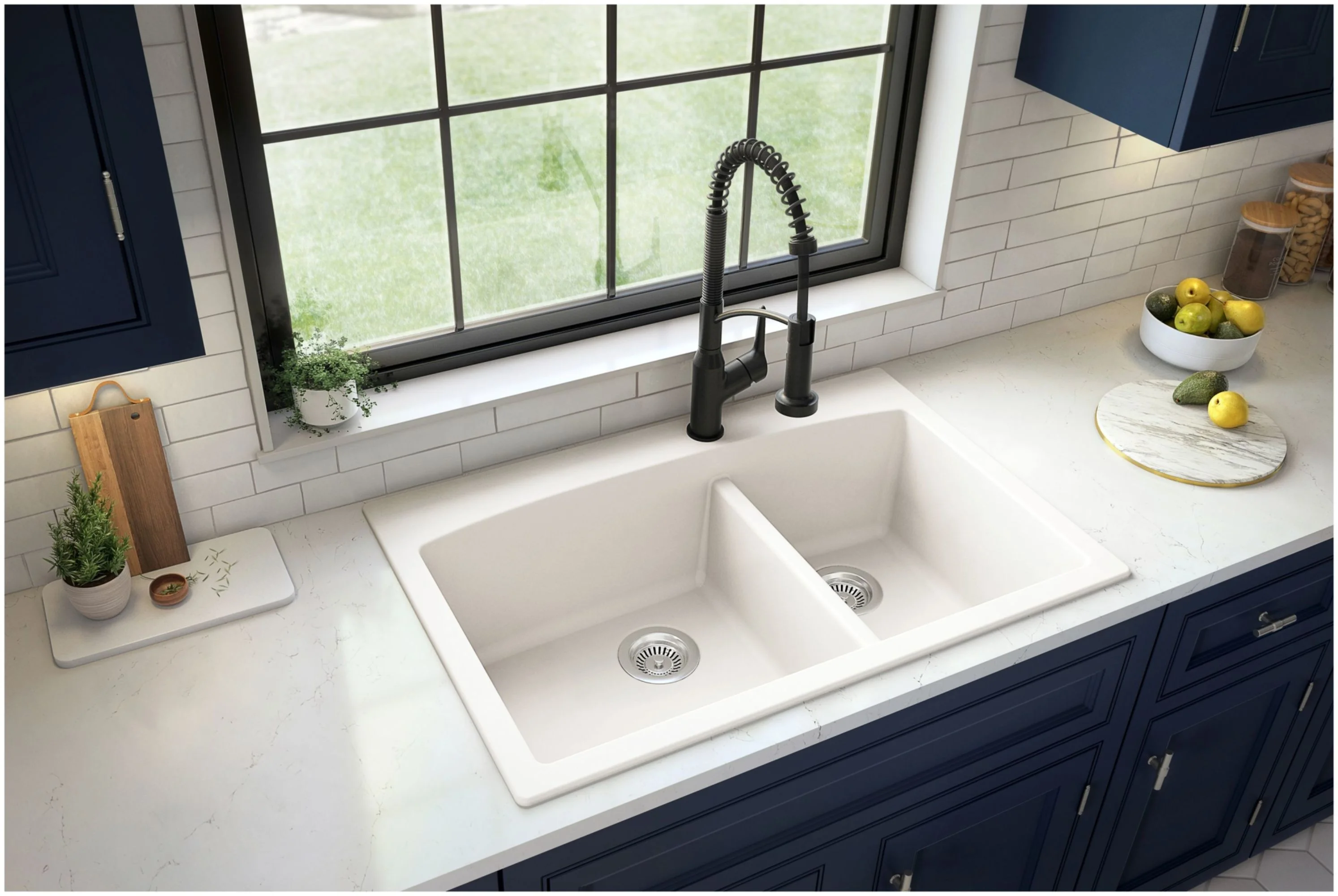 Karran QT-711 Drop-In Quartz Composite 33 in. 1-Hole 60/40 Double Bowl Kitchen Sink in Grey