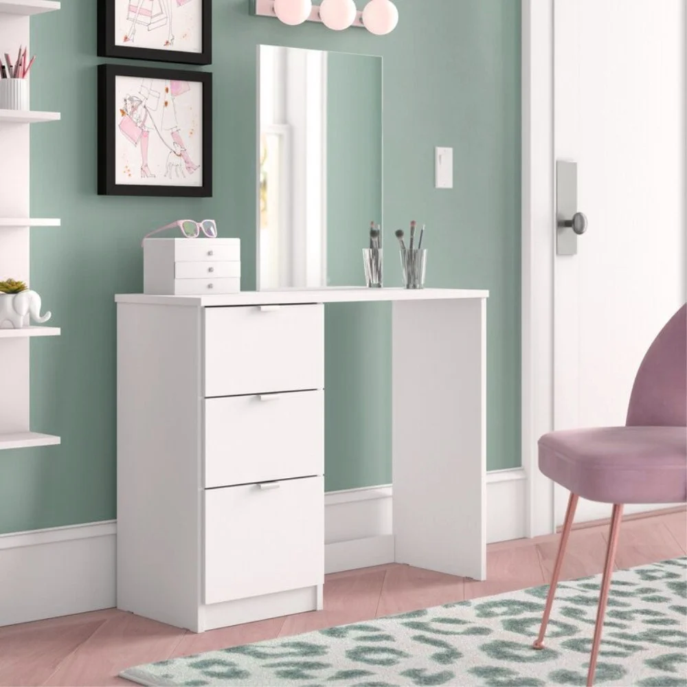 Ktaxon Vanity Set with 3 Color Lighted Mirror, Makeup Table with 6 Drawers, Dressing Table Makeup Desk with Stool,White