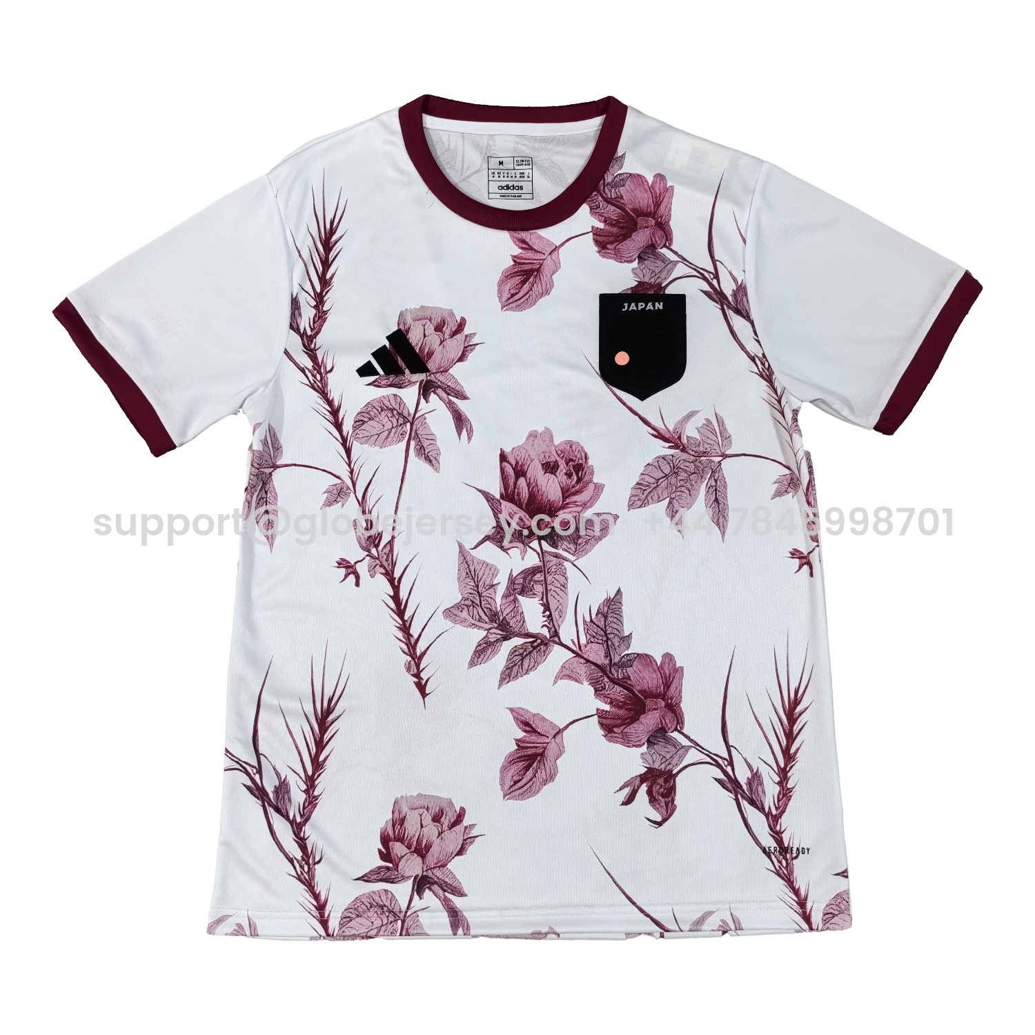 Japan 25-26 Red Flowers White Jersey - Fans Version
