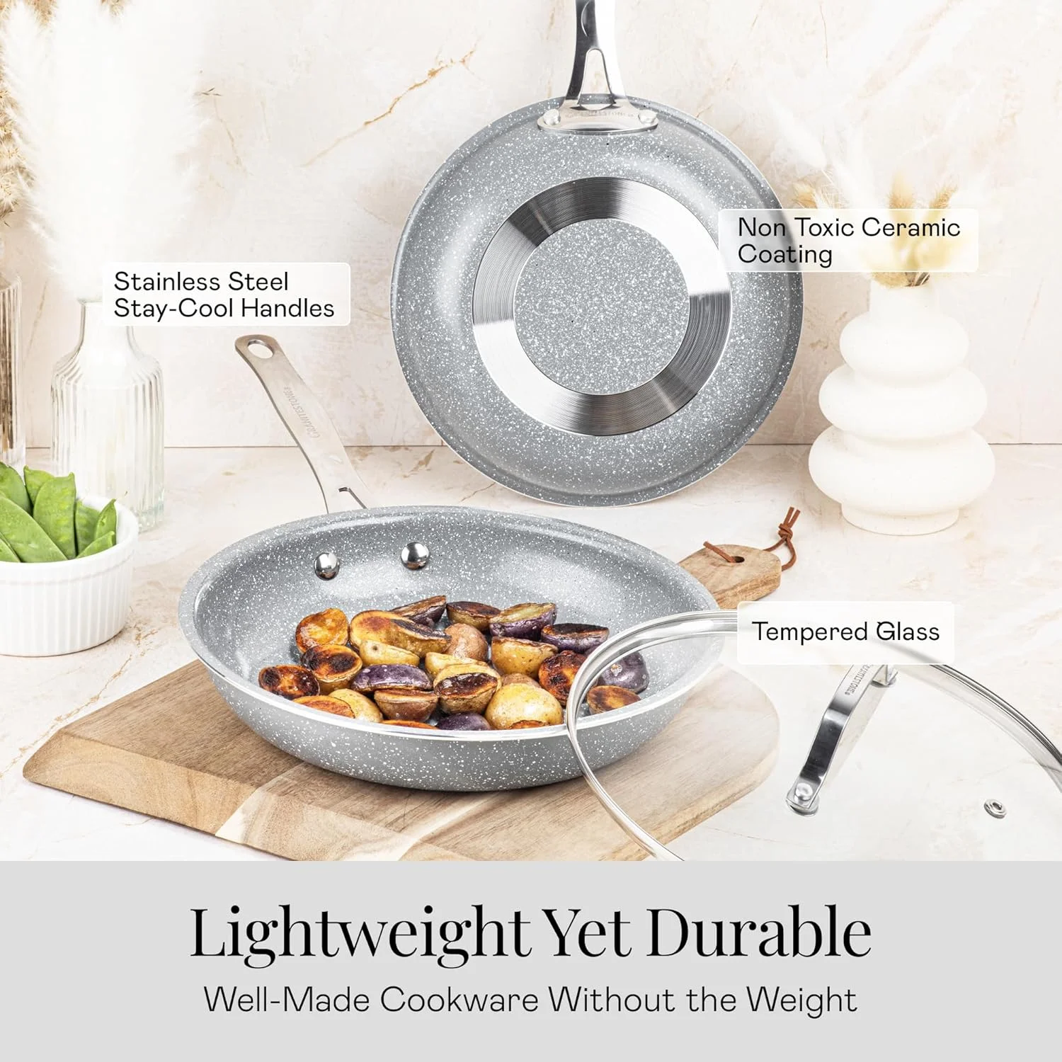 Granitestone 20 Pc Ceramic Cookware Set Nonstick, Pots and Pans Set Non Stick for Kitchen with Bakeware and Utensils, Ceramic Pan Set, Non Toxic Cookware Sets, Oven & Dishwasher Safe, Black
