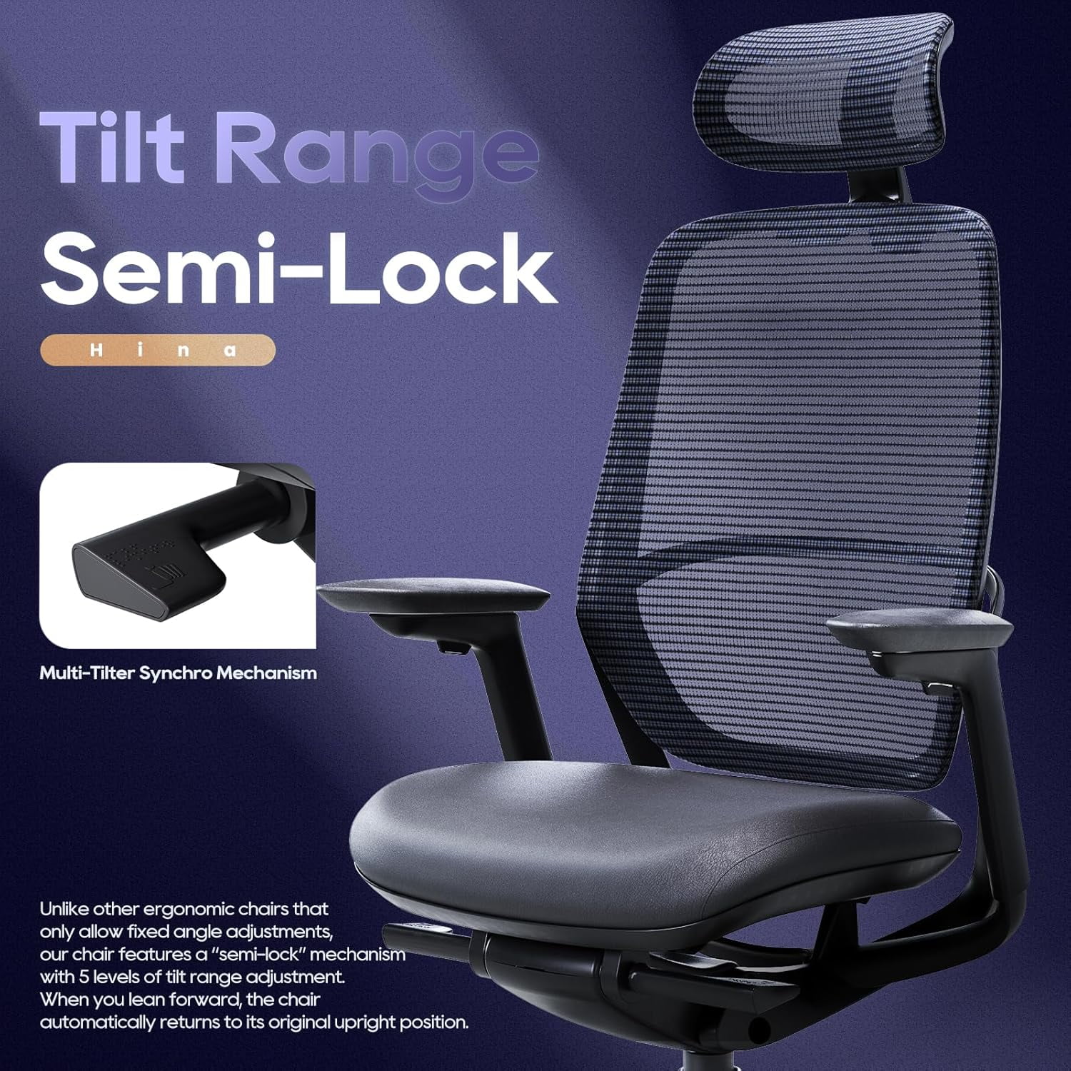 Ergonomic Office Chair, High Back Mesh Desk Chair with Adjustable Lumbar Support, Reclining Backrest, 4D Armrests, Breathable Mesh, Comfortable Computer Chair for Home Office, Work,Study