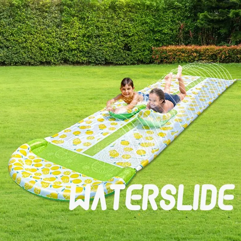15.7*4.5ft Slip and Slide. Double Deluxe Lemon Lawn Water Slides Backyard Water Toys with 2 Boogie Boards. Waterslide with Splash Sprinkler - Outdoor Summer Toy for Kids Adults